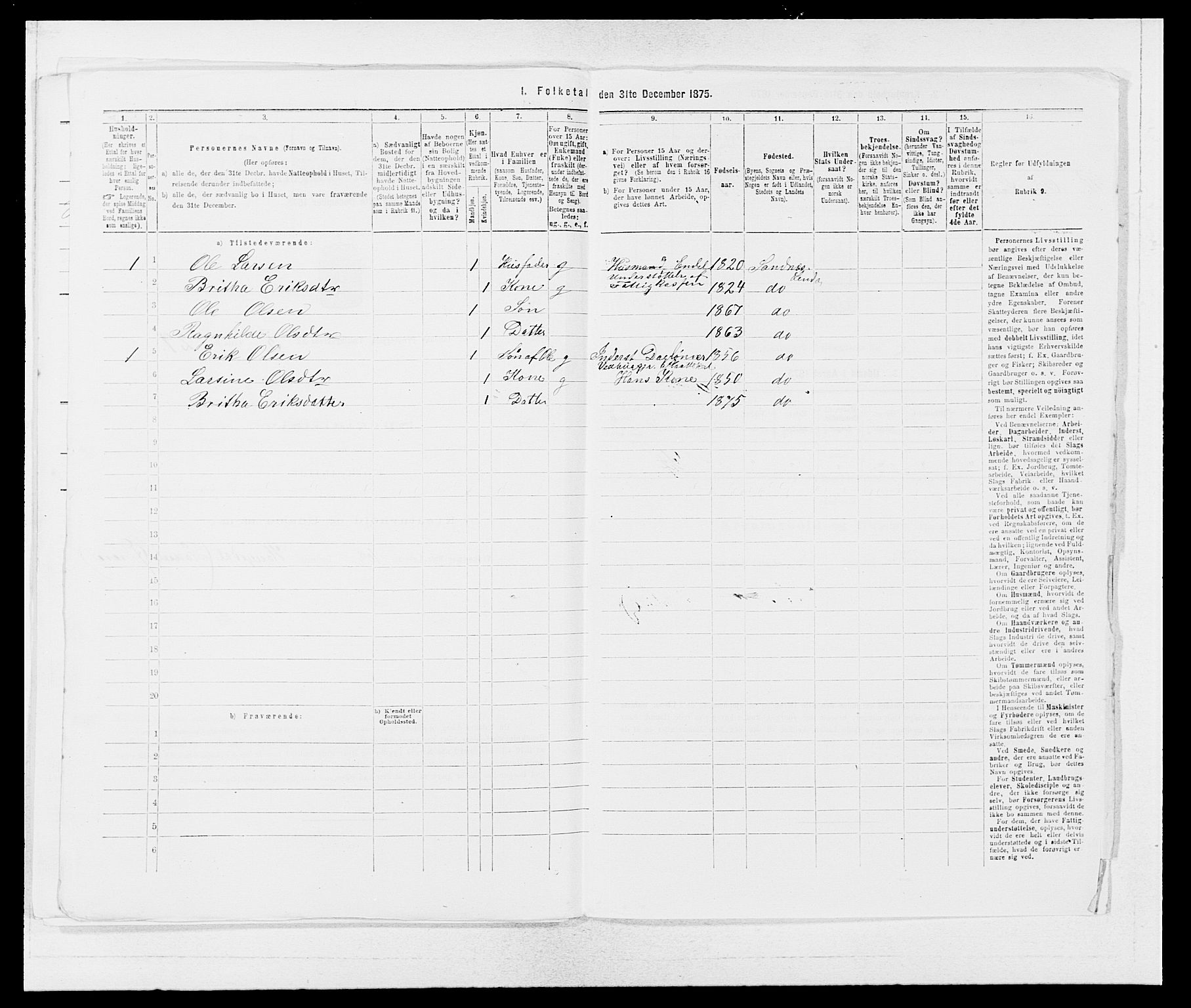 SAB, Folketelling 1875 for 1263P Lindås prestegjeld, 1875, s. 449