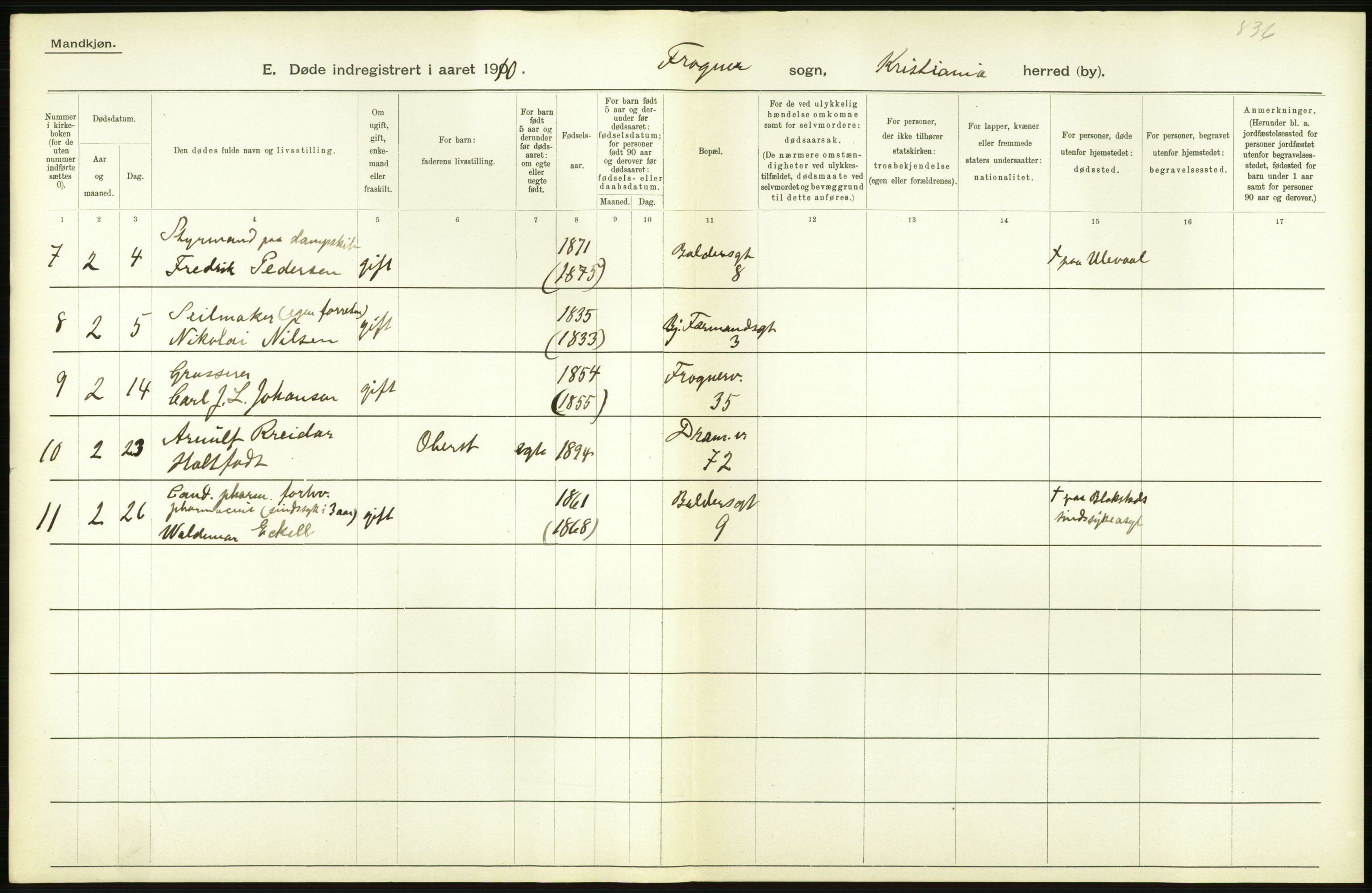 Statistisk sentralbyrå, Sosiodemografiske emner, Befolkning, RA/S-2228/D/Df/Dfa/Dfah/L0008: Kristiania: Døde, 1910, s. 806