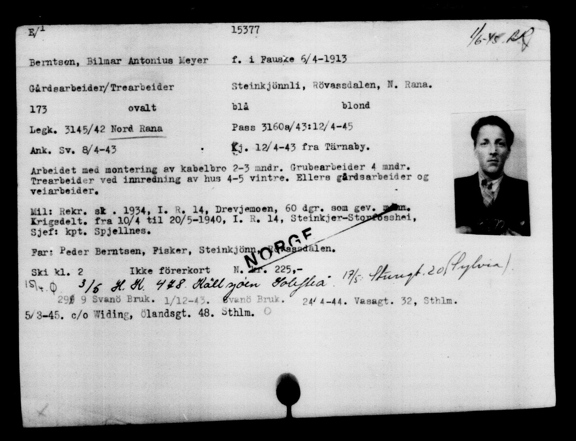 Den Kgl. Norske Legasjons Flyktningskontor, AV/RA-S-6753/V/Va/L0007: Kjesäterkartoteket.  Flyktningenr. 12700-15723, 1940-1945, s. 3072