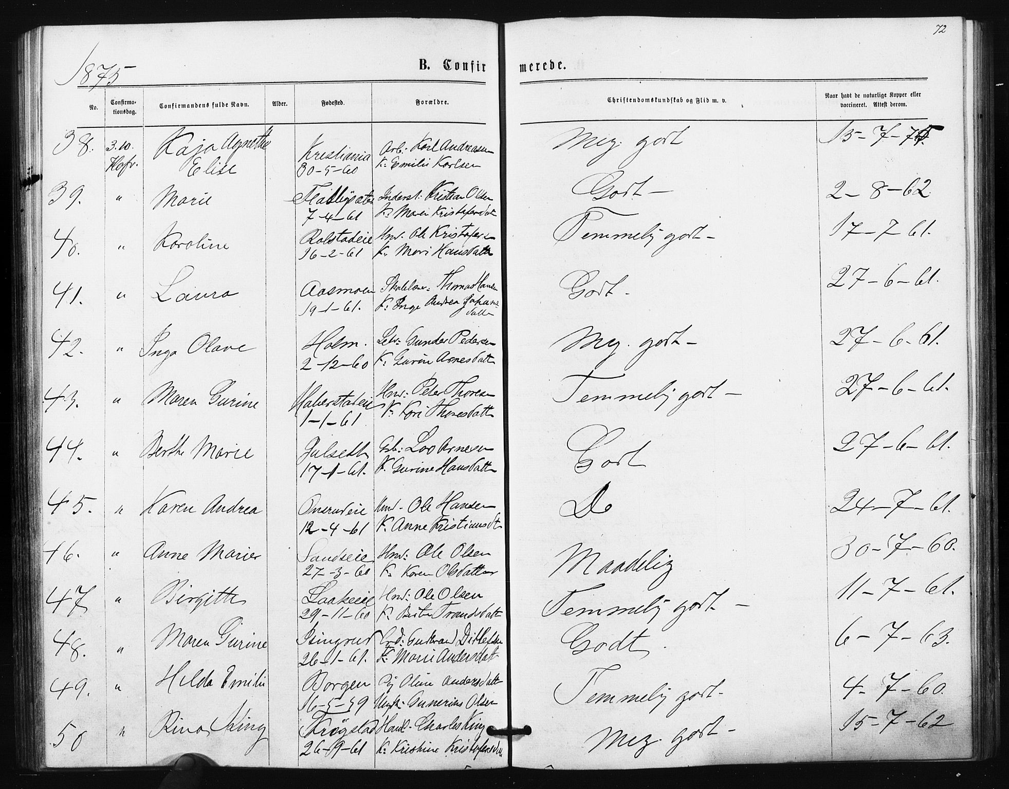 Ullensaker prestekontor Kirkebøker, AV/SAO-A-10236a/F/Fa/L0017: Ministerialbok nr. I 17, 1871-1875, s. 72