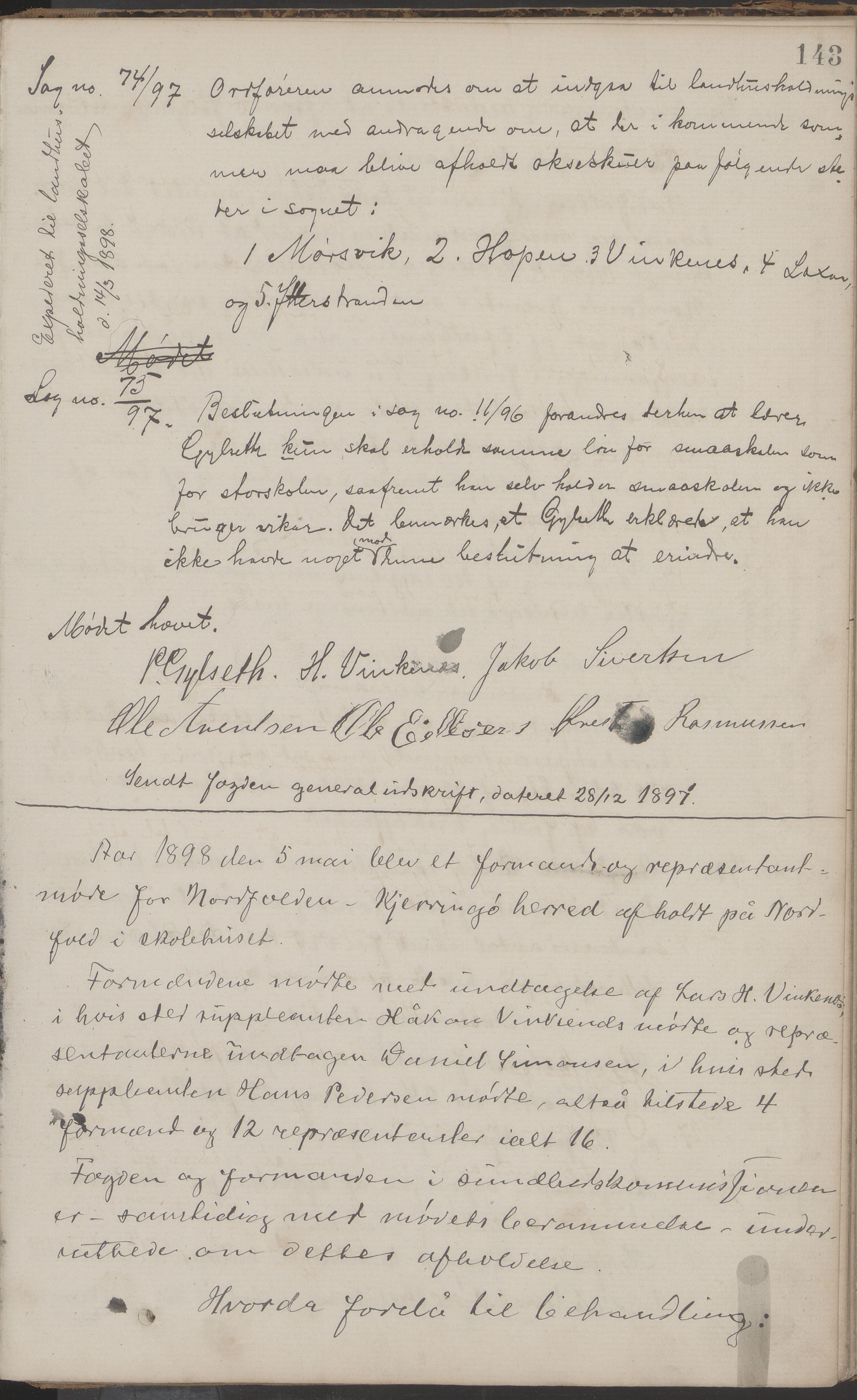 Nordfold kommune. Formannskapet, AIN/K-18461.150/A/Aa/L0001: Møtebok, 1887-1899, s. 143