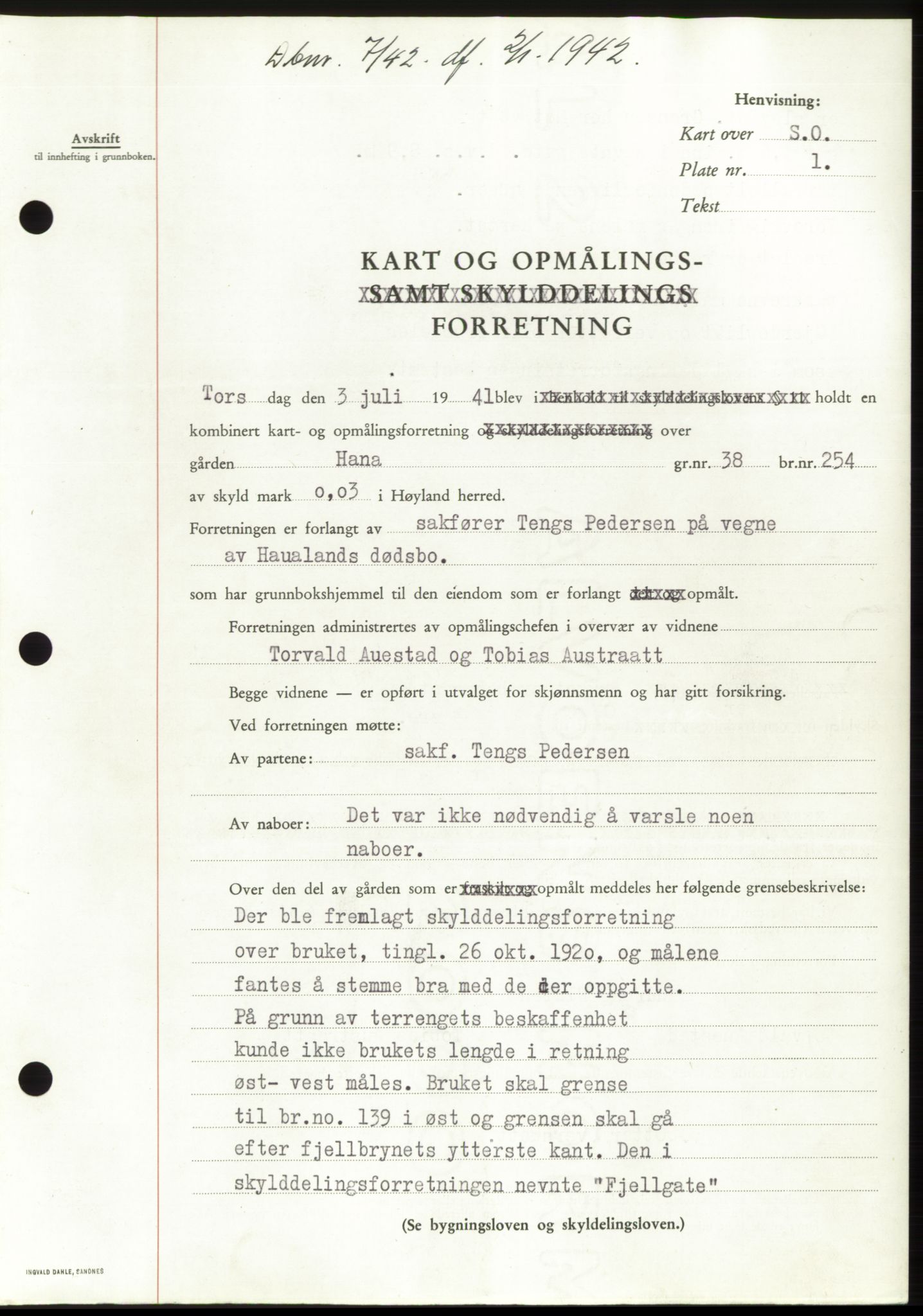 Jæren sorenskriveri, SAST/A-100310/03/G/Gba/L0082: Pantebok, 1942-1942, Dagboknr: 2/1942