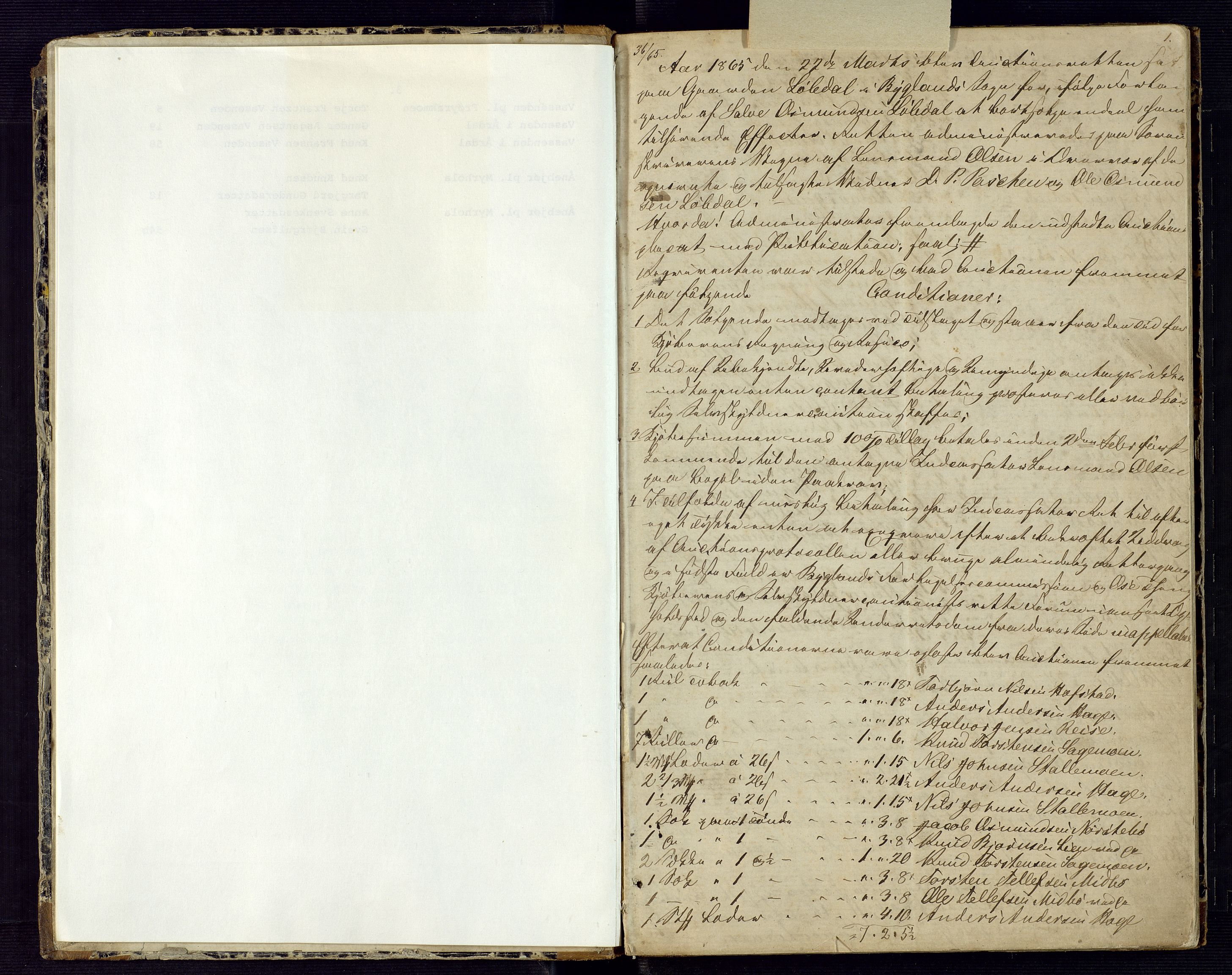 Setesdal sorenskriveri, SAK/1221-0011/H/Hc/L0027: Skifteregistreringsprotokoll nr 2 Ose tinglag med register, 1865-1877, s. 1