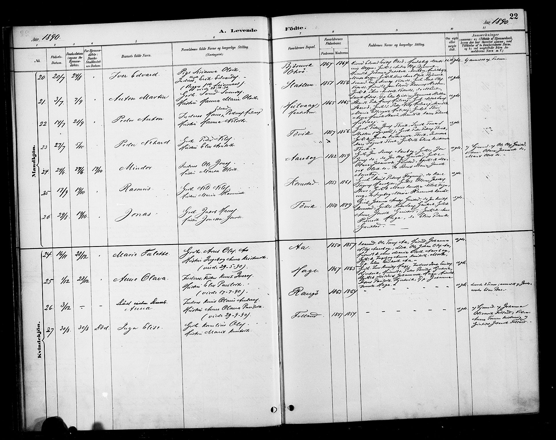 Ministerialprotokoller, klokkerbøker og fødselsregistre - Møre og Romsdal, AV/SAT-A-1454/570/L0832: Ministerialbok nr. 570A06, 1885-1900, s. 22