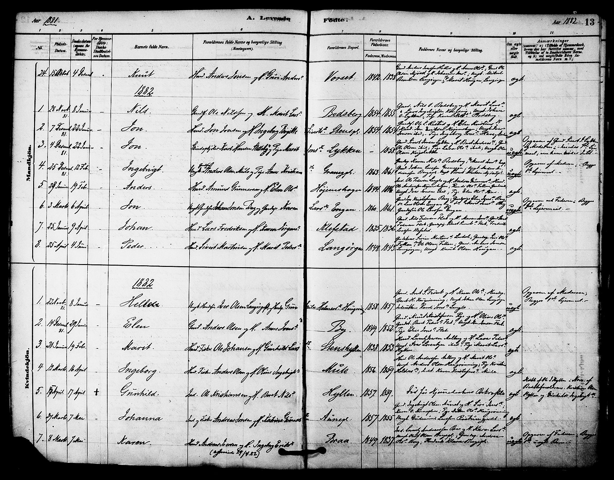 Ministerialprotokoller, klokkerbøker og fødselsregistre - Sør-Trøndelag, SAT/A-1456/612/L0378: Ministerialbok nr. 612A10, 1878-1897, s. 13