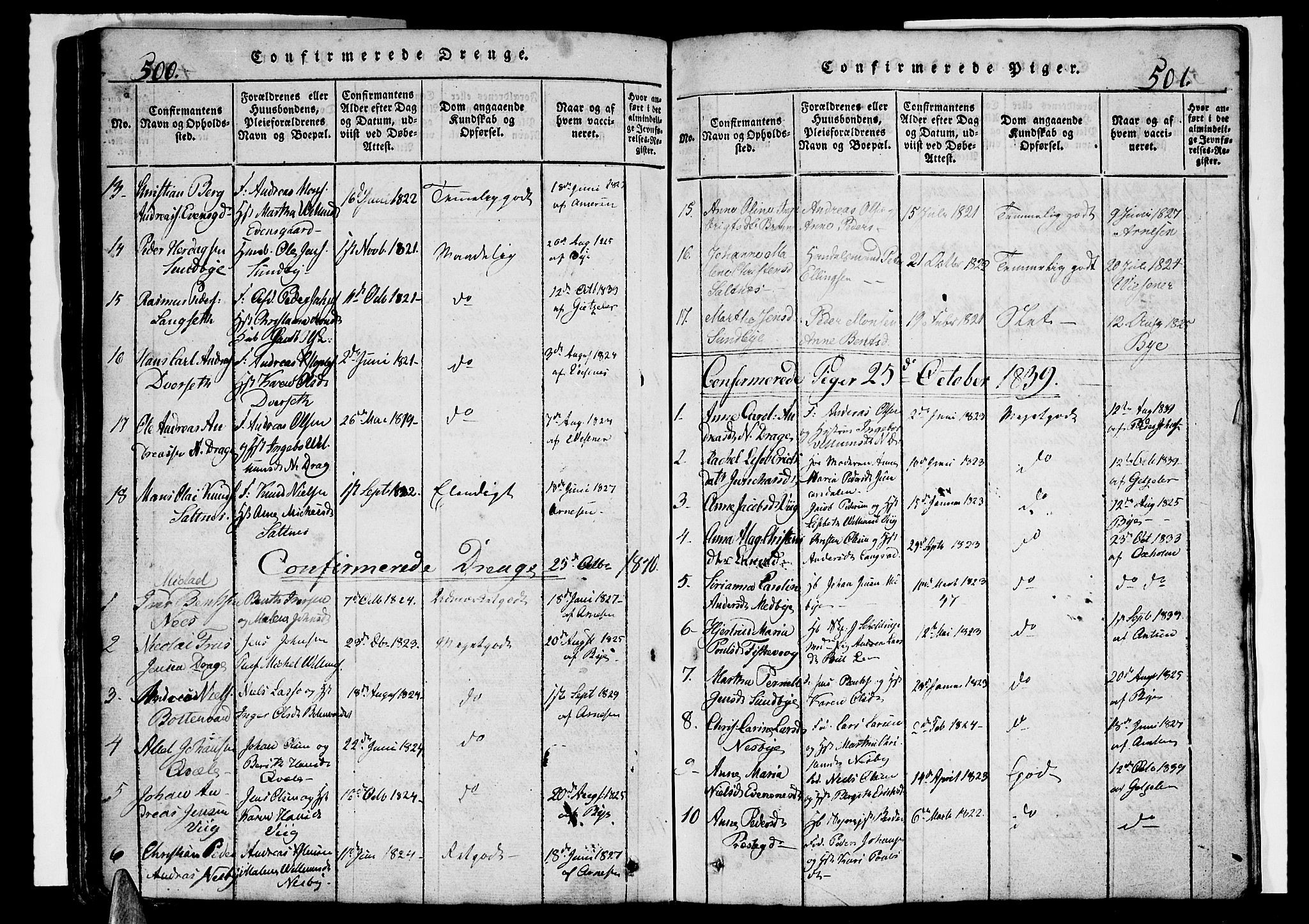 Ministerialprotokoller, klokkerbøker og fødselsregistre - Nordland, AV/SAT-A-1459/847/L0676: Klokkerbok nr. 847C04, 1821-1853, s. 500-501