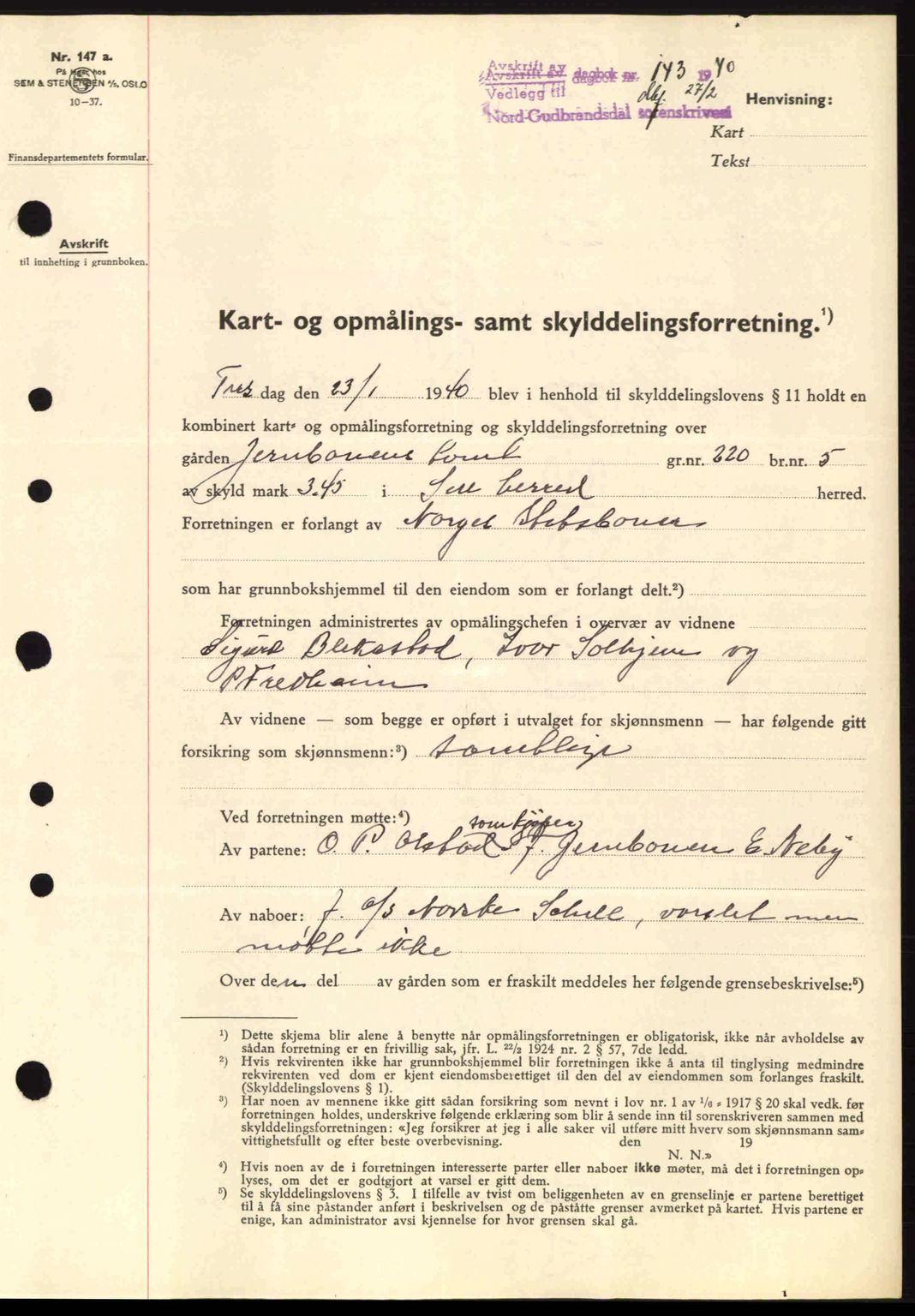 Nord-Gudbrandsdal tingrett, SAH/TING-002/H/Hb/Hbb/L0005: Pantebok nr. FA5, 1939-1940, Dagboknr: 143/1940