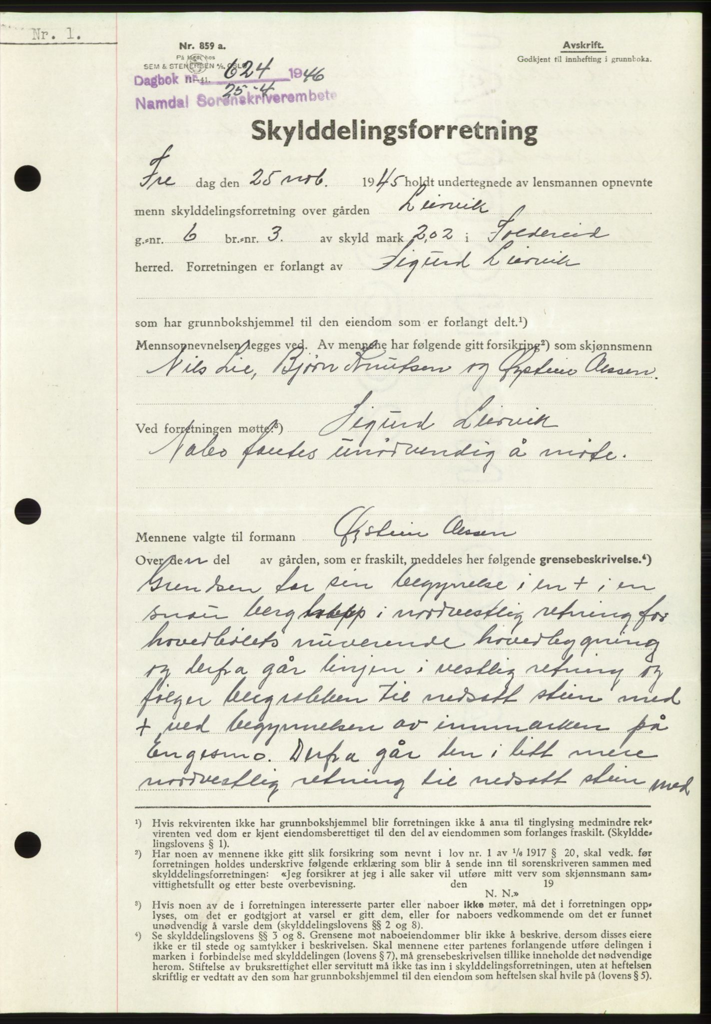 Namdal sorenskriveri, SAT/A-4133/1/2/2C: Pantebok nr. -, 1946-1946, Dagboknr: 624/1946