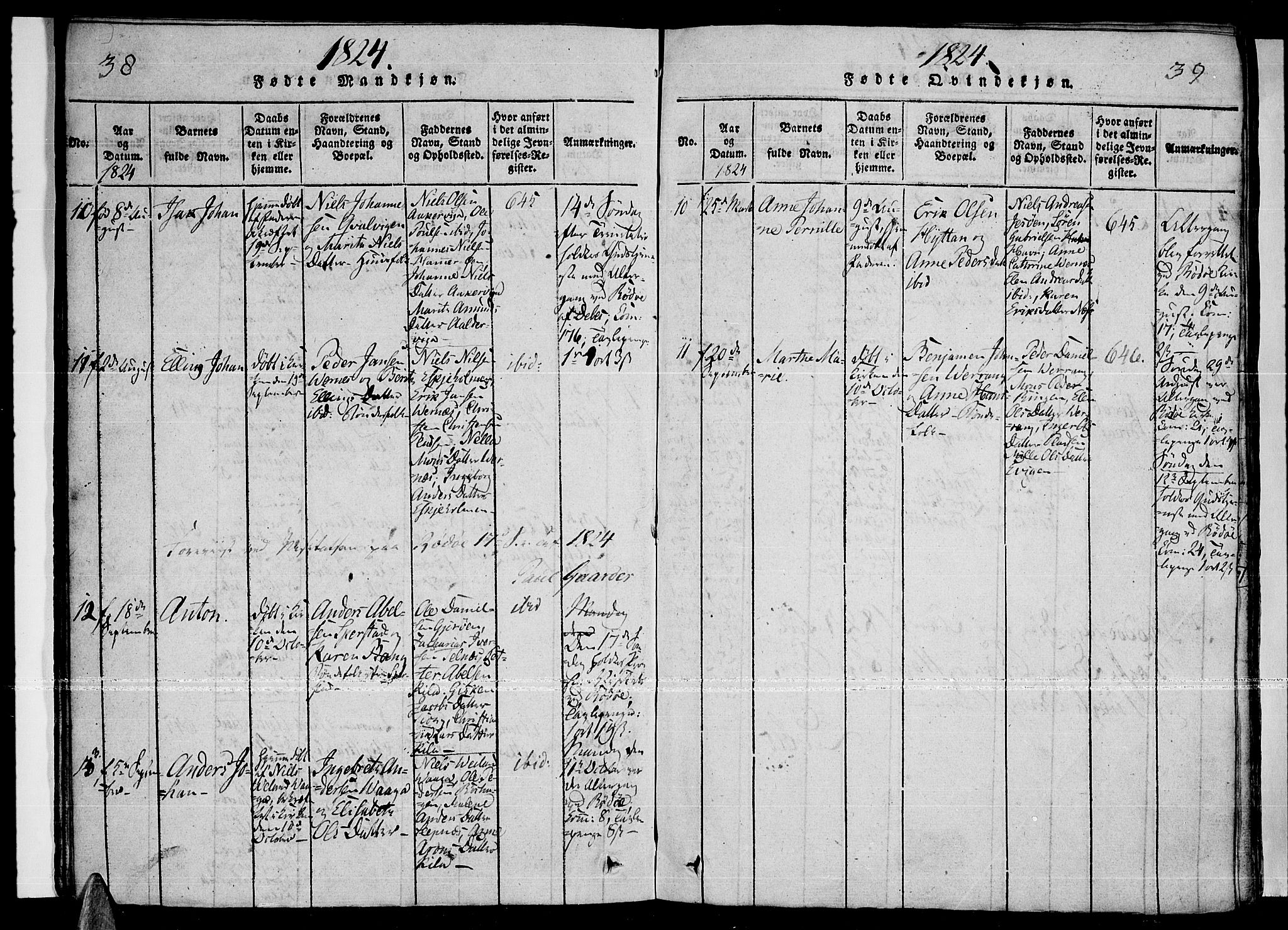 Ministerialprotokoller, klokkerbøker og fødselsregistre - Nordland, AV/SAT-A-1459/841/L0593: Ministerialbok nr. 841A04 /1, 1820-1825, s. 38-39