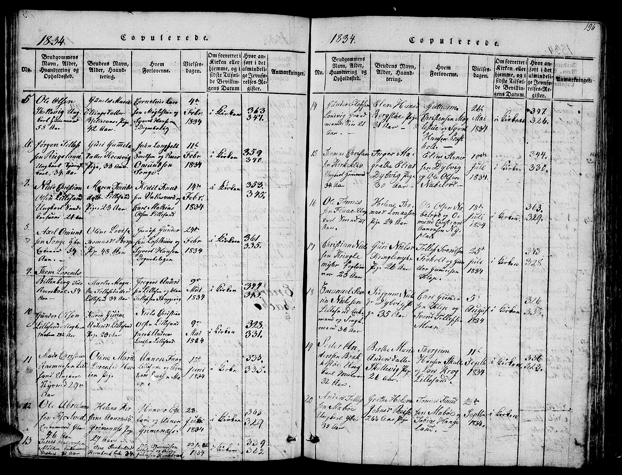 Vestre Moland sokneprestkontor, AV/SAK-1111-0046/F/Fb/Fbb/L0001: Klokkerbok nr. B 1, 1816-1851, s. 196