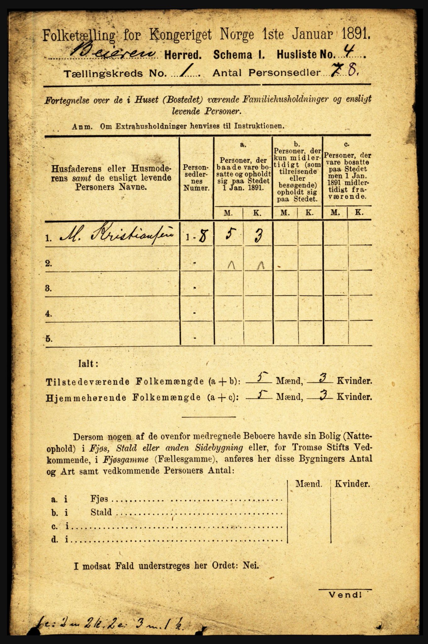 RA, Folketelling 1891 for 1839 Beiarn herred, 1891, s. 23