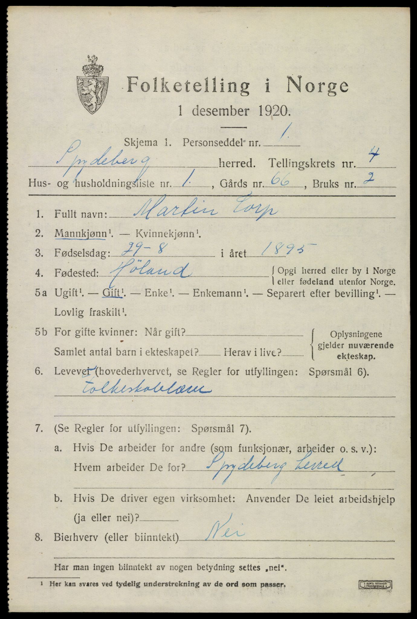 SAO, Folketelling 1920 for 0123 Spydeberg herred, 1920, s. 5565