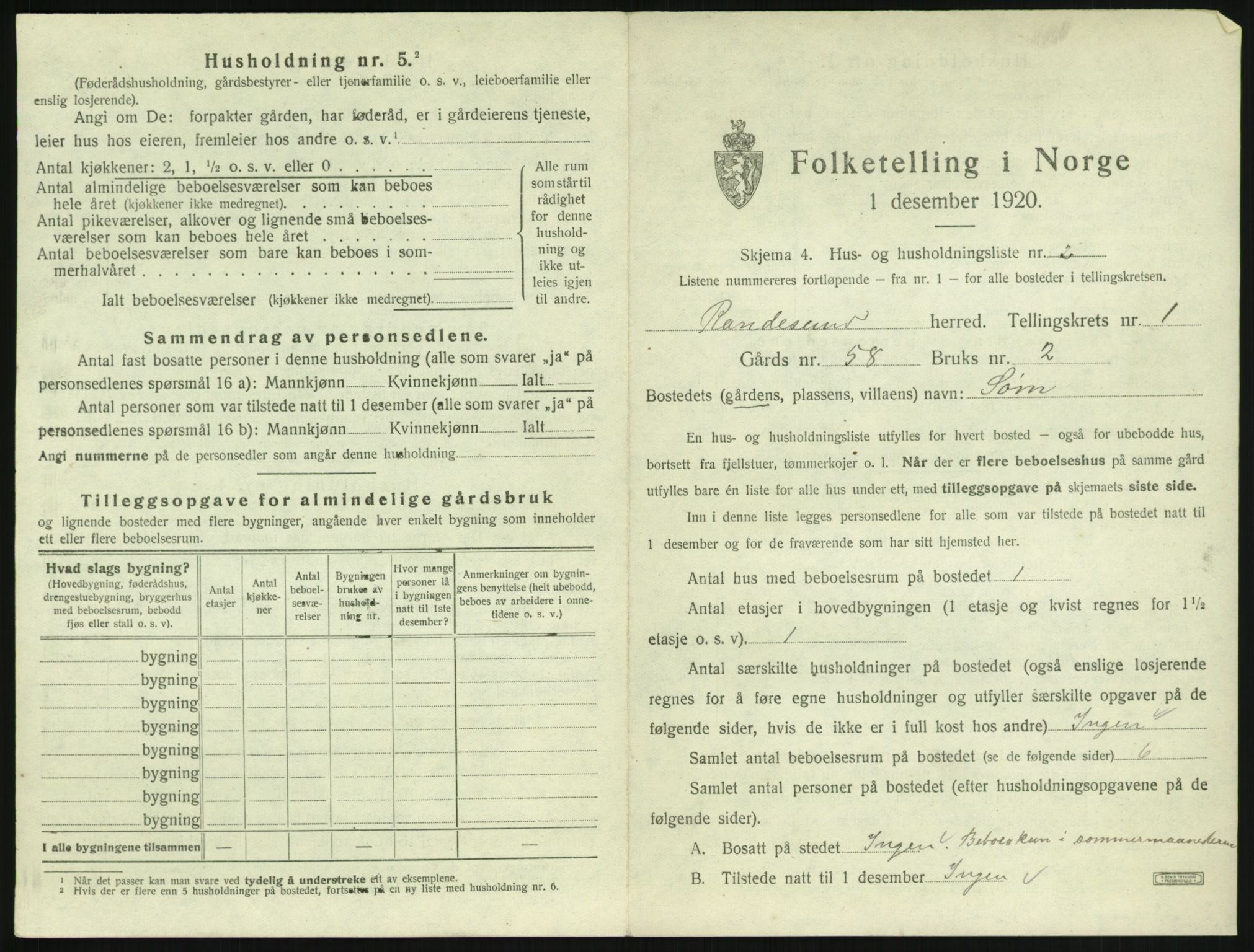 SAK, Folketelling 1920 for 1011 Randesund herred, 1920, s. 34