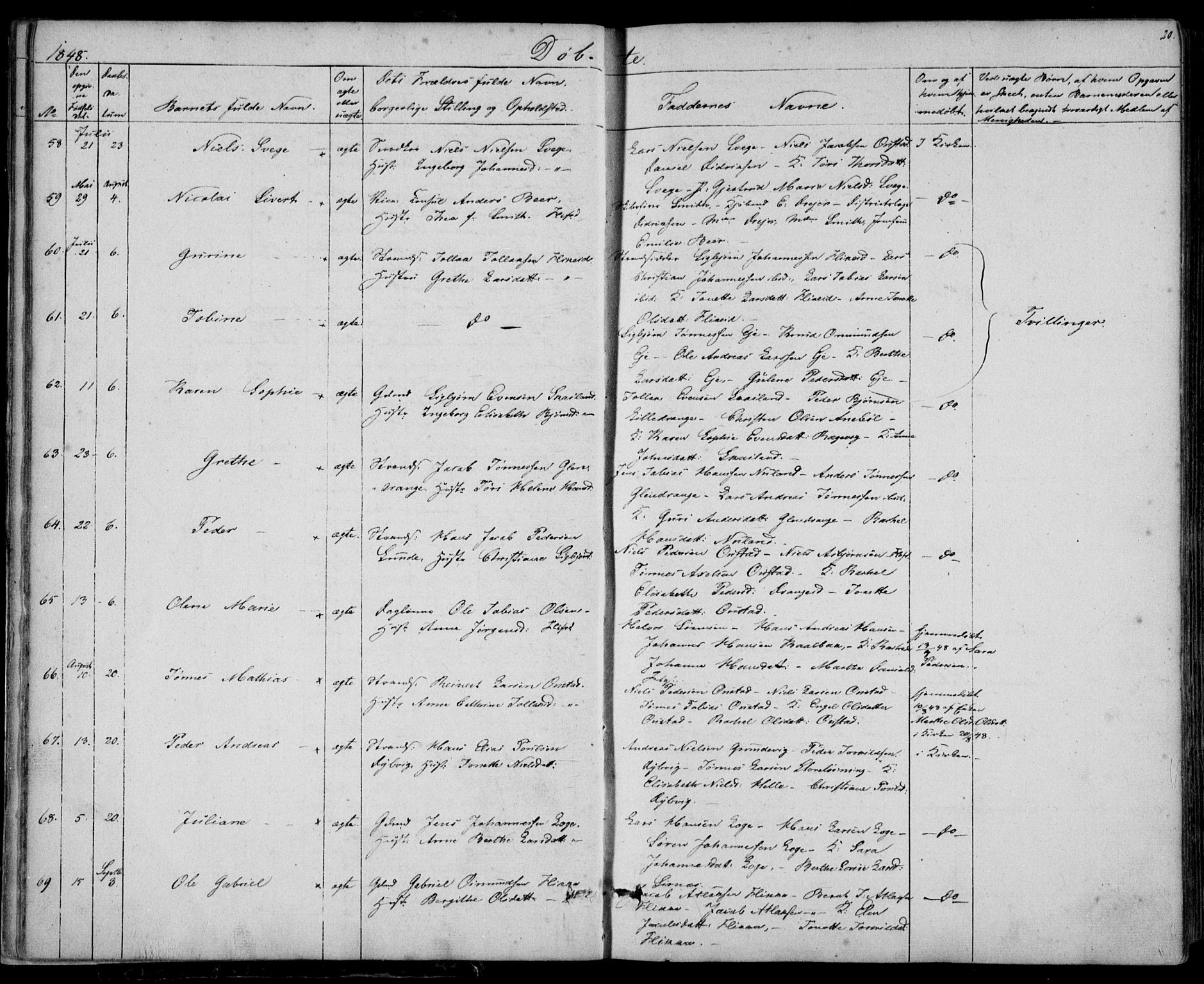 Flekkefjord sokneprestkontor, AV/SAK-1111-0012/F/Fb/Fbc/L0005: Klokkerbok nr. B 5, 1846-1866, s. 20