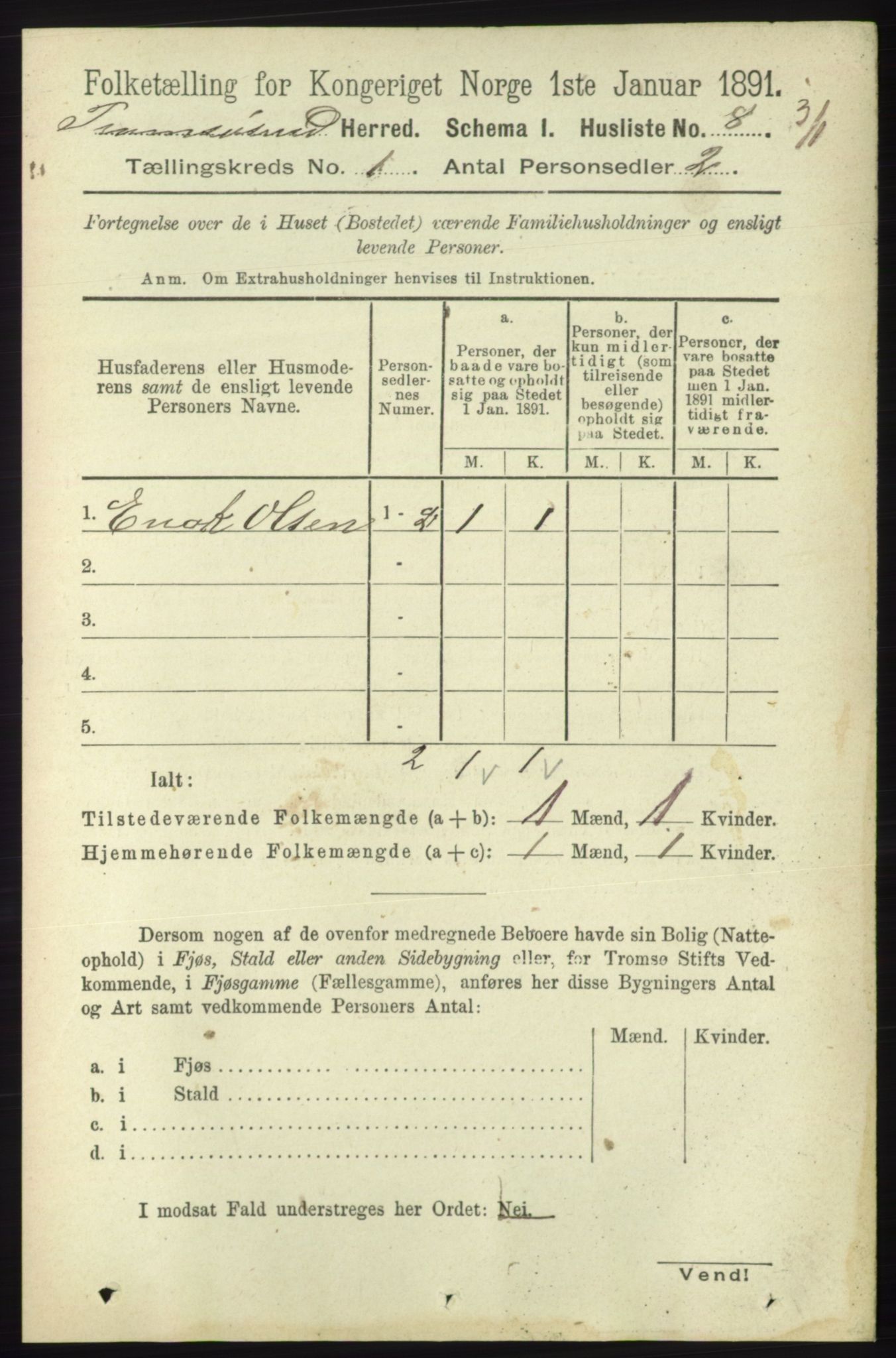 RA, Folketelling 1891 for 1934 Tromsøysund herred, 1891, s. 30