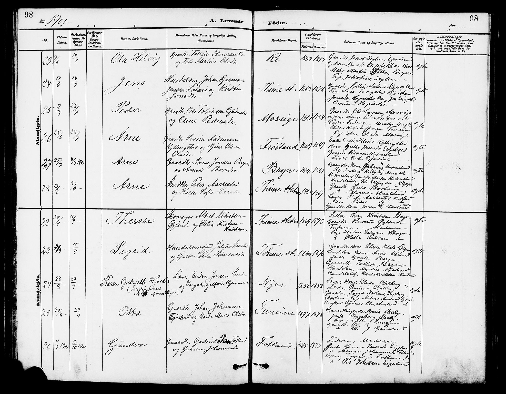 Lye sokneprestkontor, AV/SAST-A-101794/001/30BB/L0007: Klokkerbok nr. B 8, 1889-1909, s. 98