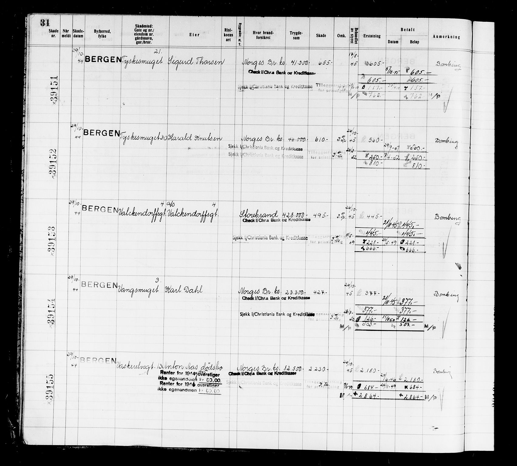 Krigsskadetrygdene for bygninger og løsøre, AV/RA-S-1548/V/L0037: Bygning, branntrygdet., 1940-1945, s. 31