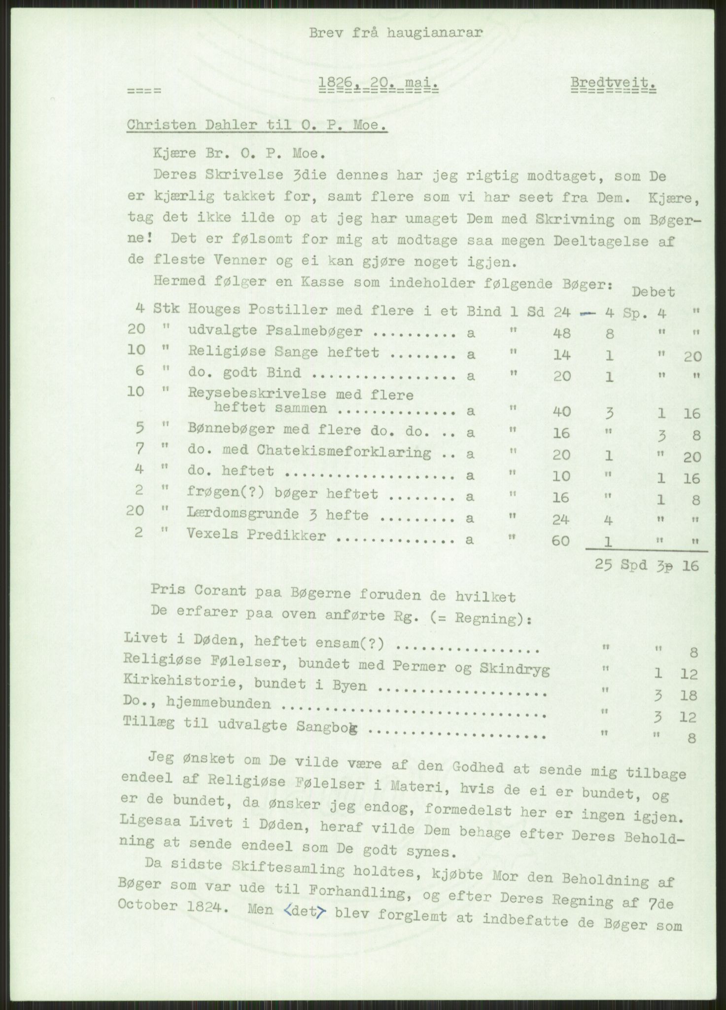 Samlinger til kildeutgivelse, Haugianerbrev, RA/EA-6834/F/L0003: Haugianerbrev III: 1822-1826, 1822-1826