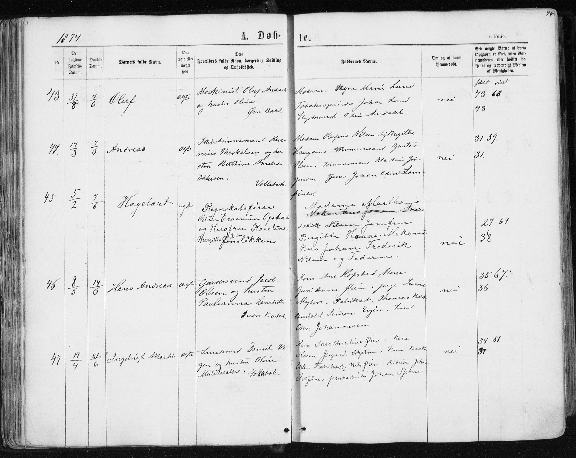Ministerialprotokoller, klokkerbøker og fødselsregistre - Sør-Trøndelag, SAT/A-1456/604/L0186: Ministerialbok nr. 604A07, 1866-1877, s. 74
