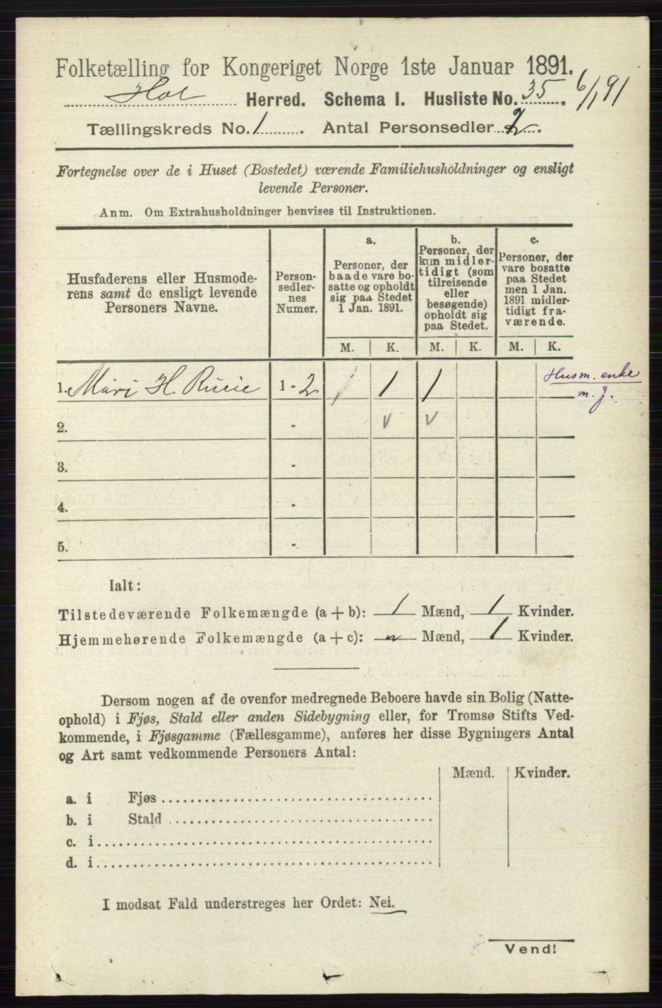 RA, Folketelling 1891 for 0620 Hol herred, 1891, s. 61