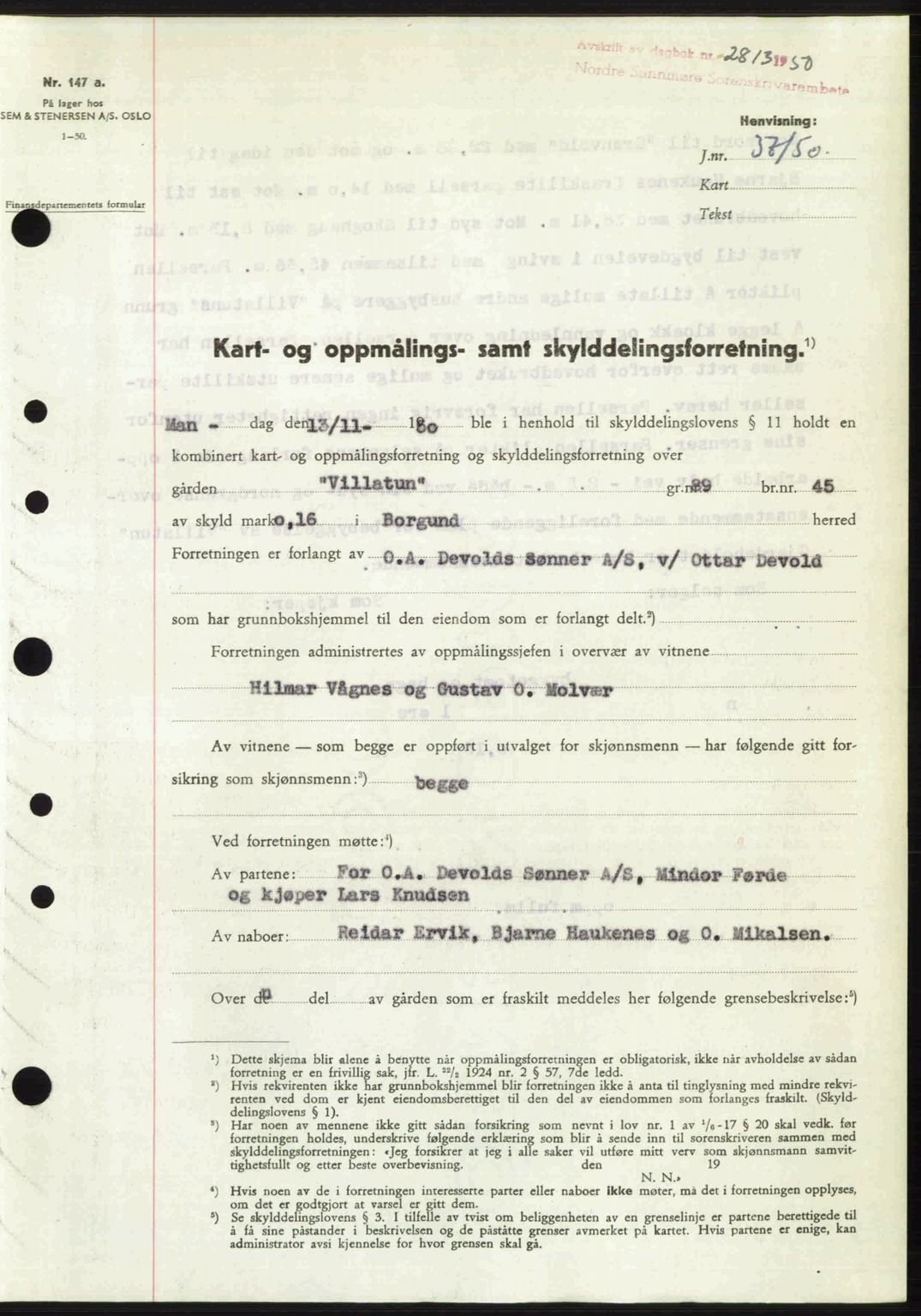 Nordre Sunnmøre sorenskriveri, AV/SAT-A-0006/1/2/2C/2Ca: Pantebok nr. A36, 1950-1950, Dagboknr: 2813/1950