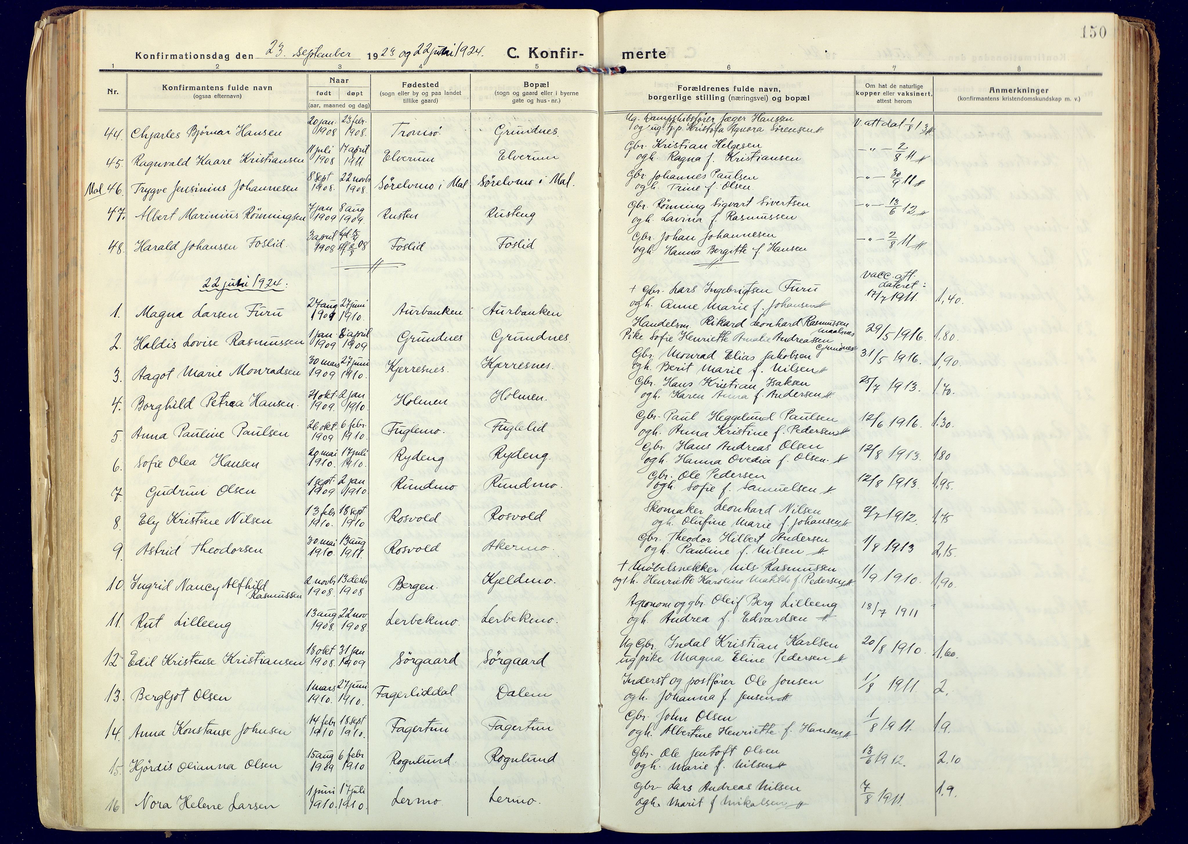 Målselv sokneprestembete, AV/SATØ-S-1311/G/Ga/Gaa/L0014kirke: Ministerialbok nr. 14, 1919-1932, s. 150