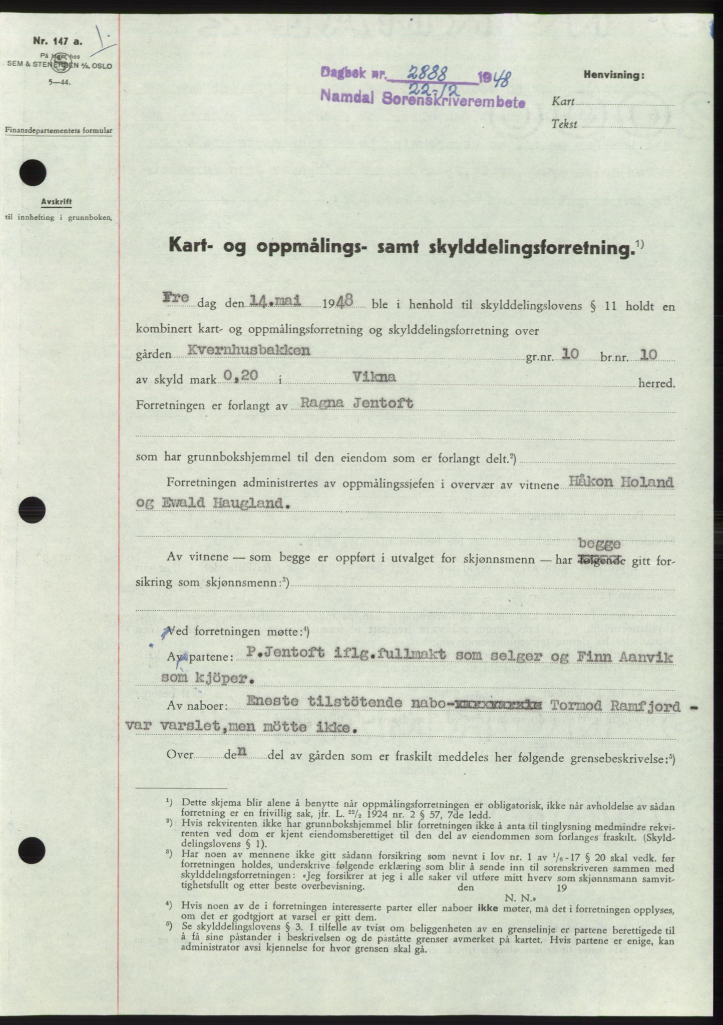 Namdal sorenskriveri, SAT/A-4133/1/2/2C: Pantebok nr. -, 1948-1948, Dagboknr: 2888/1948