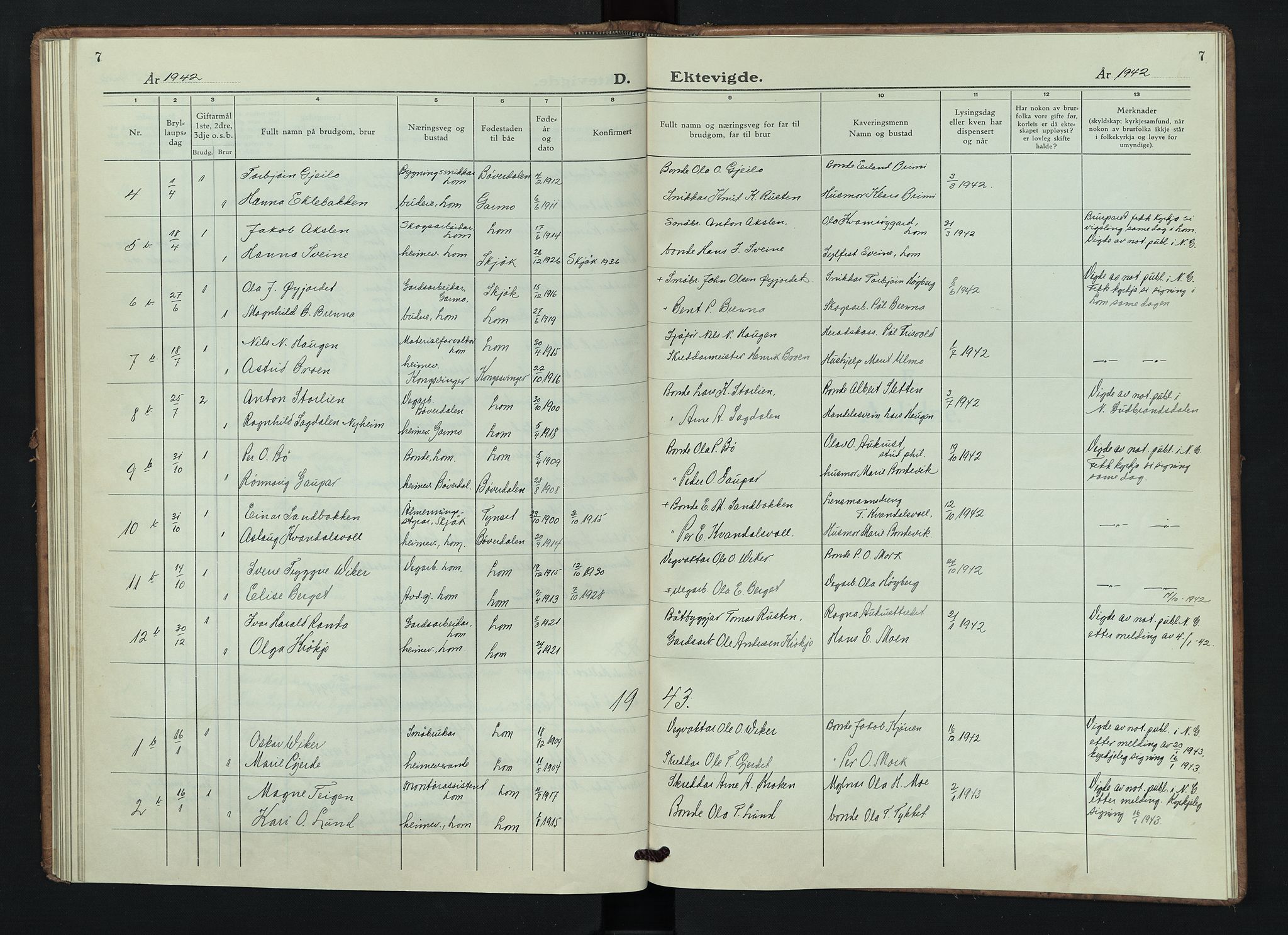 Lom prestekontor, AV/SAH-PREST-070/L/L0009: Klokkerbok nr. 9, 1939-1947, s. 7
