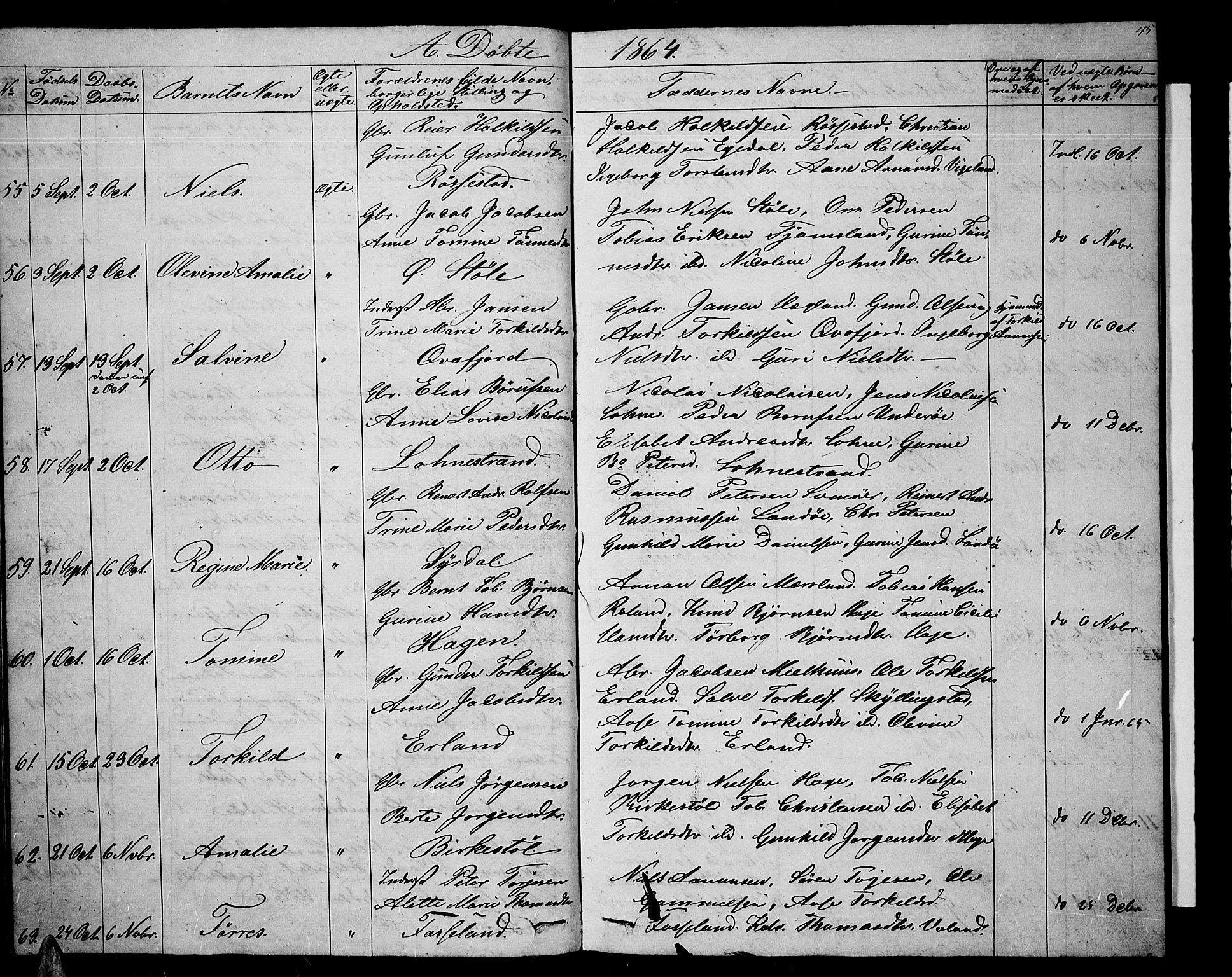 Sør-Audnedal sokneprestkontor, AV/SAK-1111-0039/F/Fb/Fbb/L0003: Klokkerbok nr. B 3, 1859-1868, s. 45