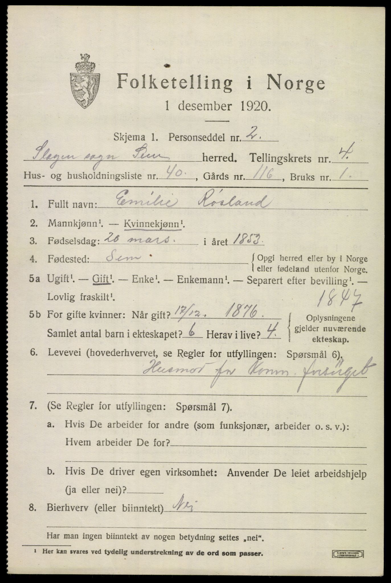 SAKO, Folketelling 1920 for 0721 Sem herred, 1920, s. 7501