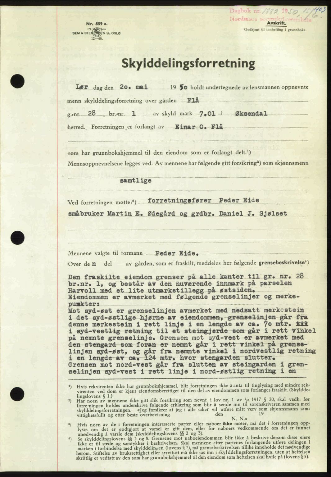 Nordmøre sorenskriveri, SAT/A-4132/1/2/2Ca: Pantebok nr. A115, 1950-1950, Dagboknr: 1882/1950