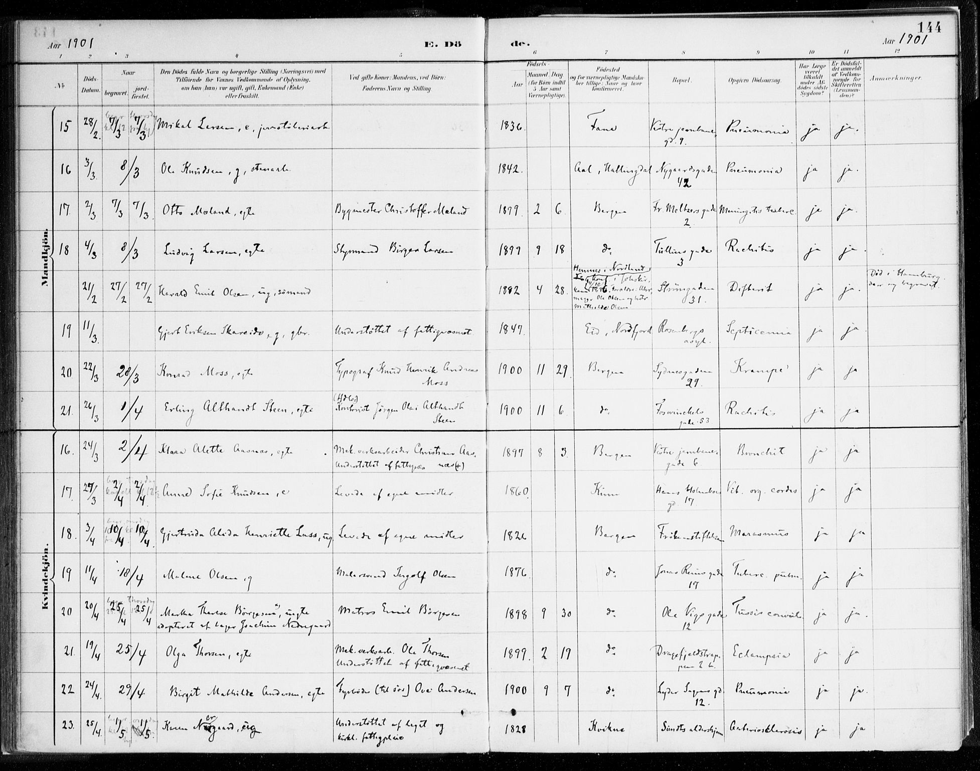 Johanneskirken sokneprestembete, AV/SAB-A-76001/H/Haa/L0019: Ministerialbok nr. E 1, 1885-1915, s. 144