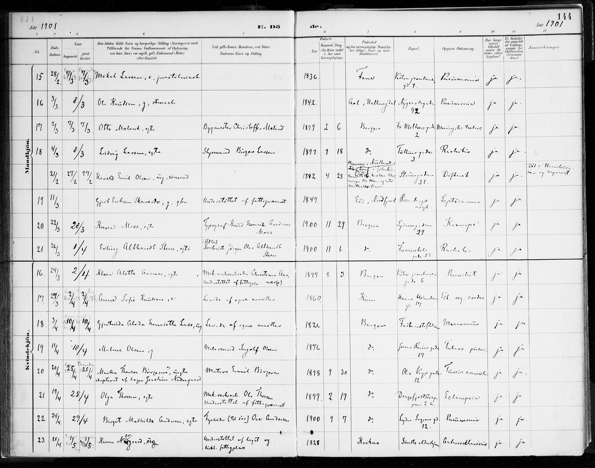 Johanneskirken sokneprestembete, SAB/A-76001/H/Haa/L0019: Ministerialbok nr. E 1, 1885-1915, s. 144