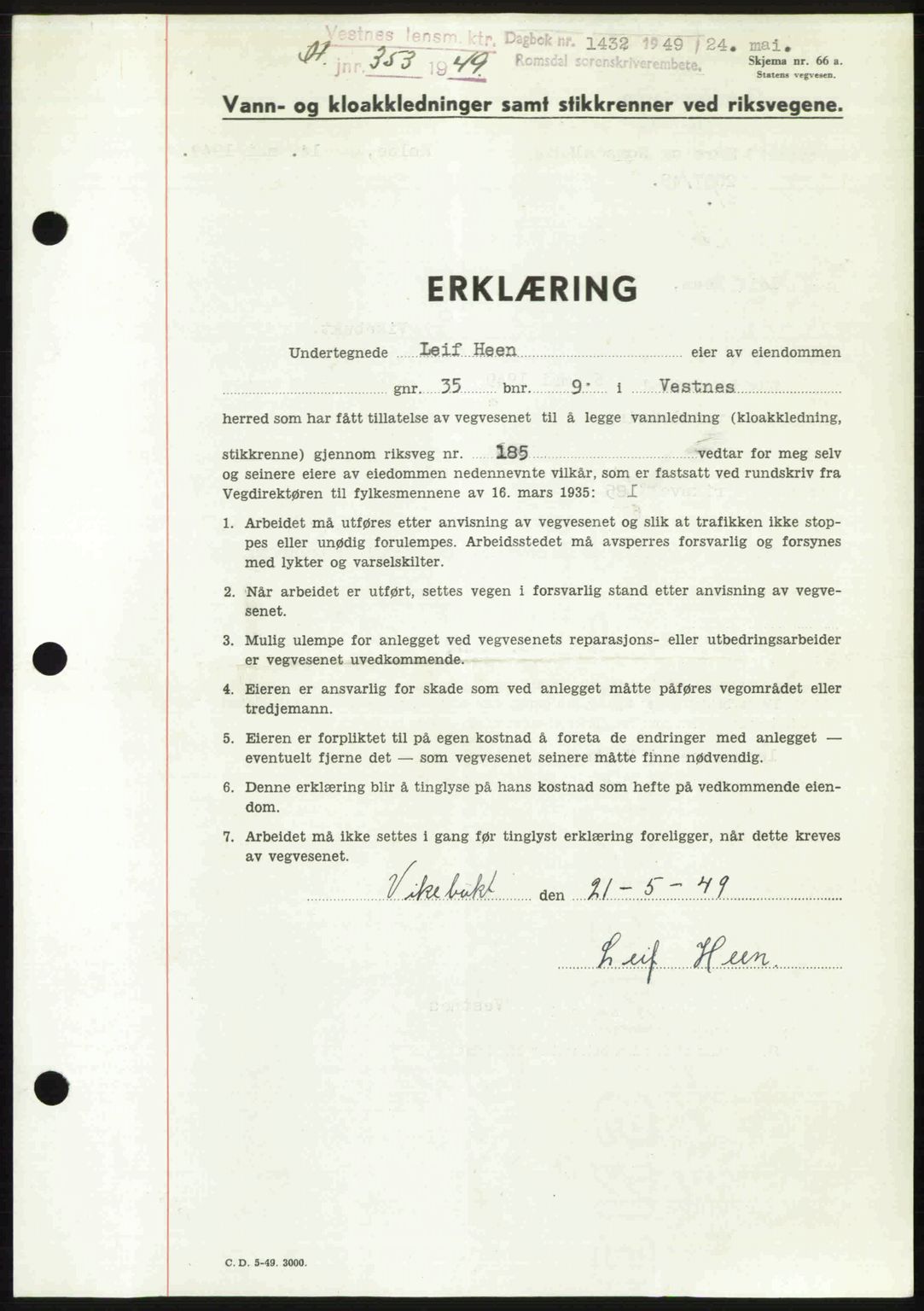 Romsdal sorenskriveri, SAT/A-4149/1/2/2C: Pantebok nr. A29, 1949-1949, Dagboknr: 1432/1949