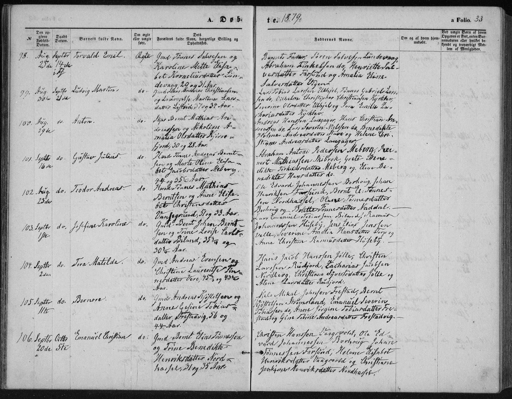 Lista sokneprestkontor, SAK/1111-0027/F/Fb/L0004: Klokkerbok nr. B 4, 1877-1891, s. 33