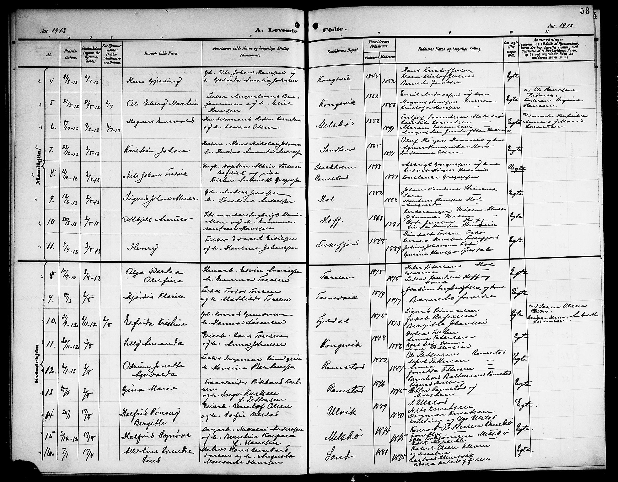 Ministerialprotokoller, klokkerbøker og fødselsregistre - Nordland, AV/SAT-A-1459/865/L0932: Klokkerbok nr. 865C04, 1901-1917, s. 53