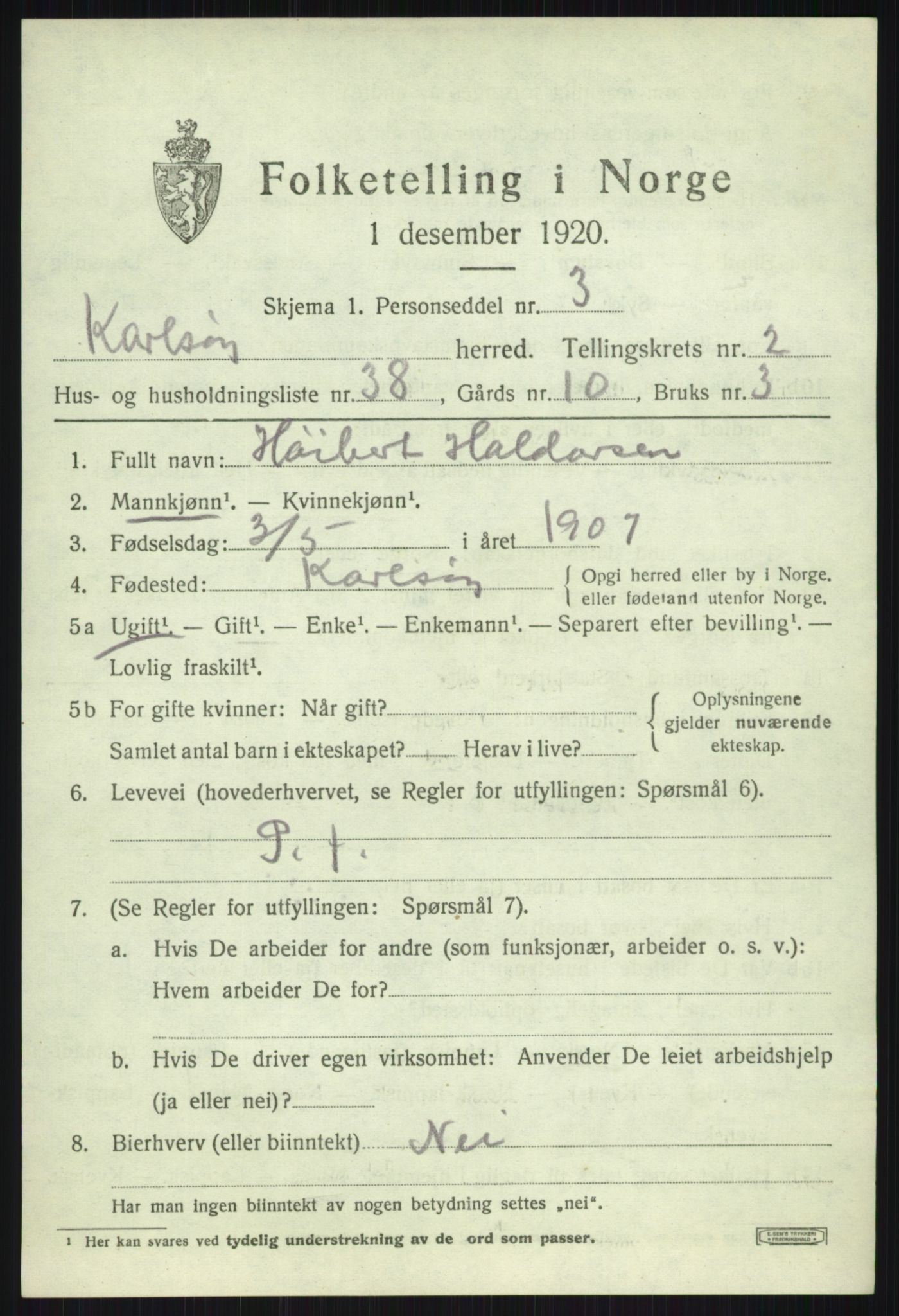 SATØ, Folketelling 1920 for 1936 Karlsøy herred, 1920, s. 1695