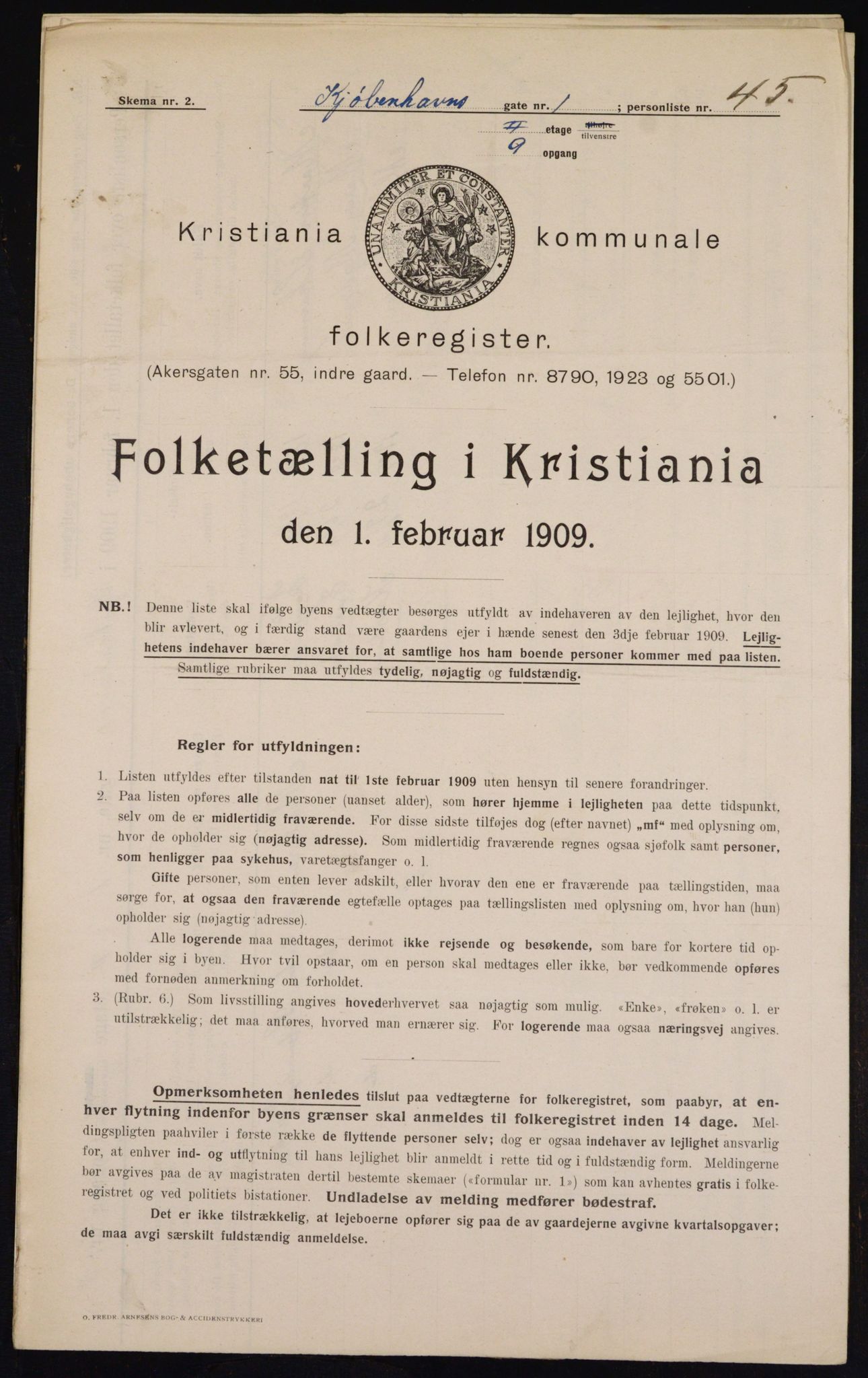 OBA, Kommunal folketelling 1.2.1909 for Kristiania kjøpstad, 1909, s. 46952