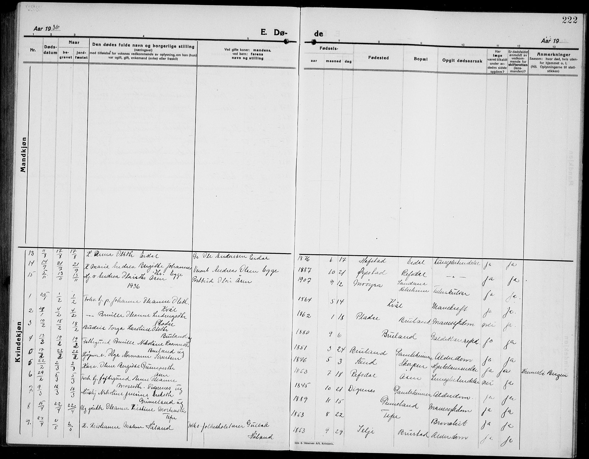 Førde sokneprestembete, AV/SAB-A-79901/H/Hab/Haba/L0004: Klokkerbok nr. A 4, 1924-1941, s. 222