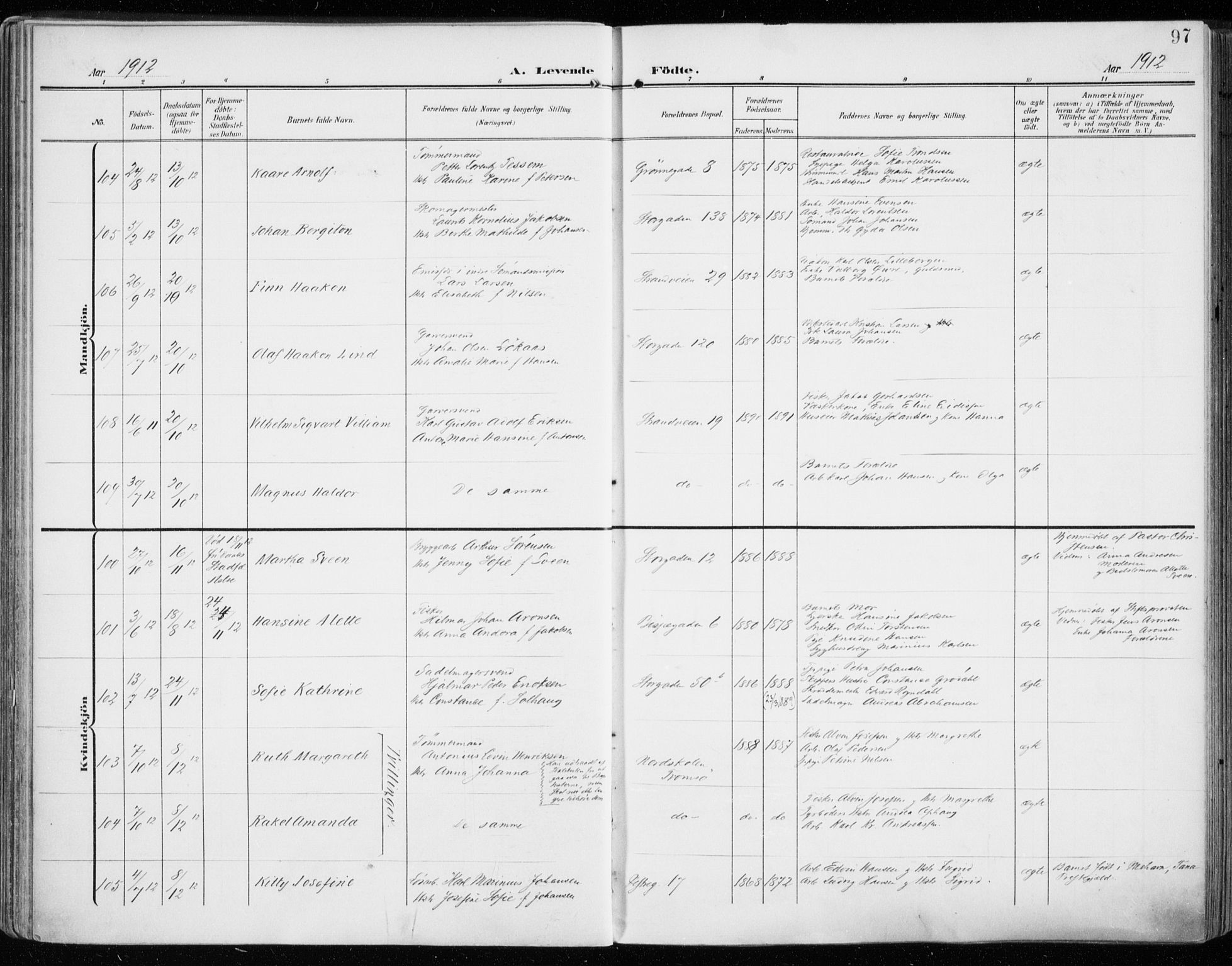 Tromsø sokneprestkontor/stiftsprosti/domprosti, SATØ/S-1343/G/Ga/L0017kirke: Ministerialbok nr. 17, 1907-1917, s. 97