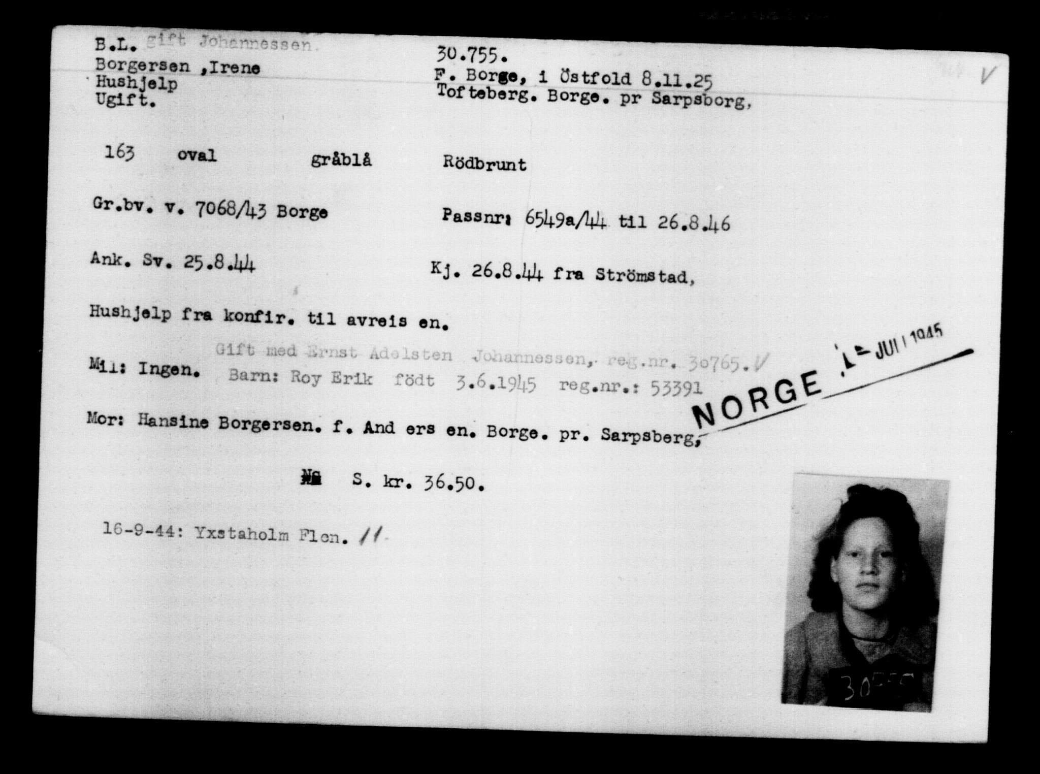 Utenriksstasjonene, Legasjonen i Stockholm, Flyktningkontoret, AV/RA-S-6753/V/Va/L0012: Kjesäterkartoteket, flyktninger med registreringsnr. 28300-31566, 1940-1945, s. 2672