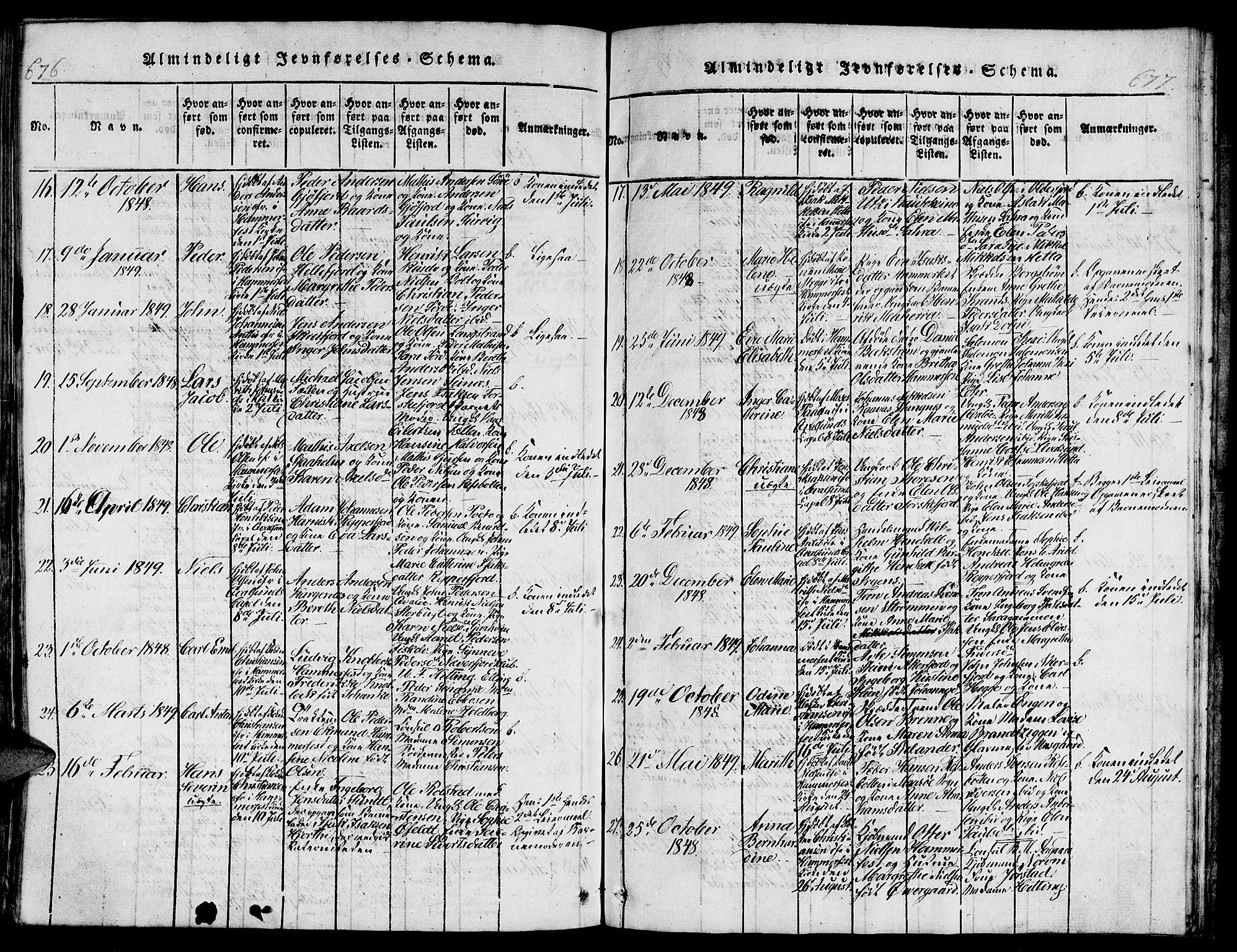 Hammerfest sokneprestkontor, AV/SATØ-S-1347/H/Hb/L0001.klokk: Klokkerbok nr. 1, 1822-1850, s. 676-677