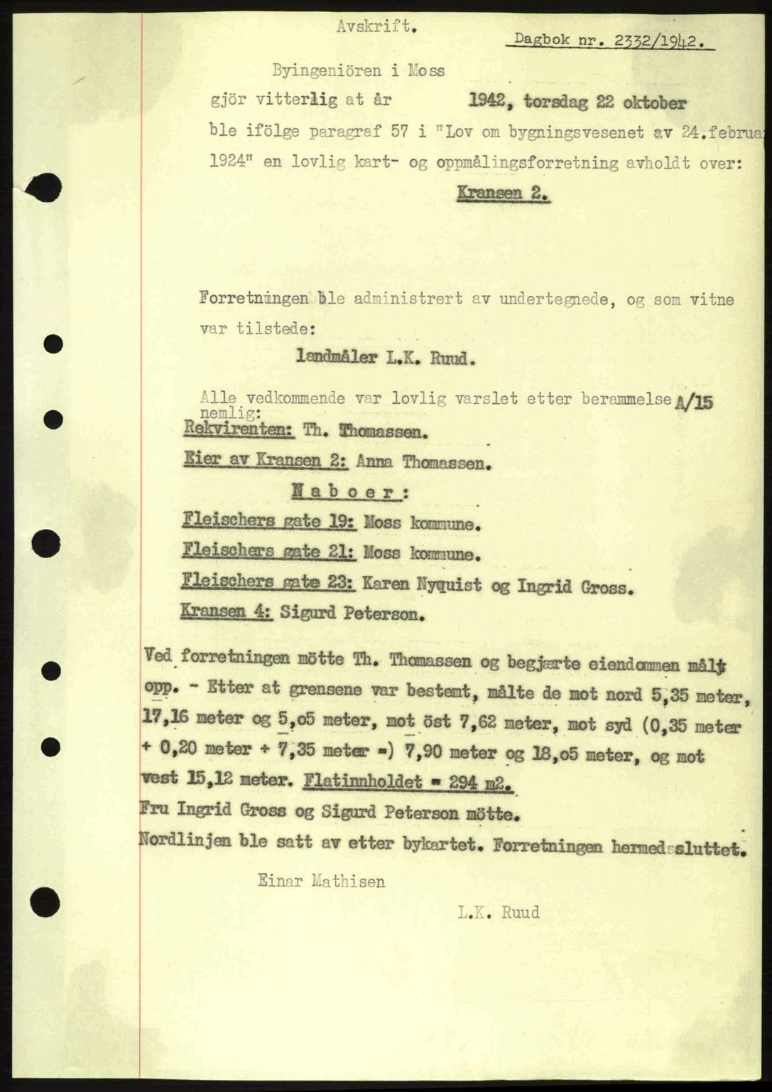 Moss sorenskriveri, SAO/A-10168: Pantebok nr. A10, 1942-1943, Dagboknr: 2332/1942