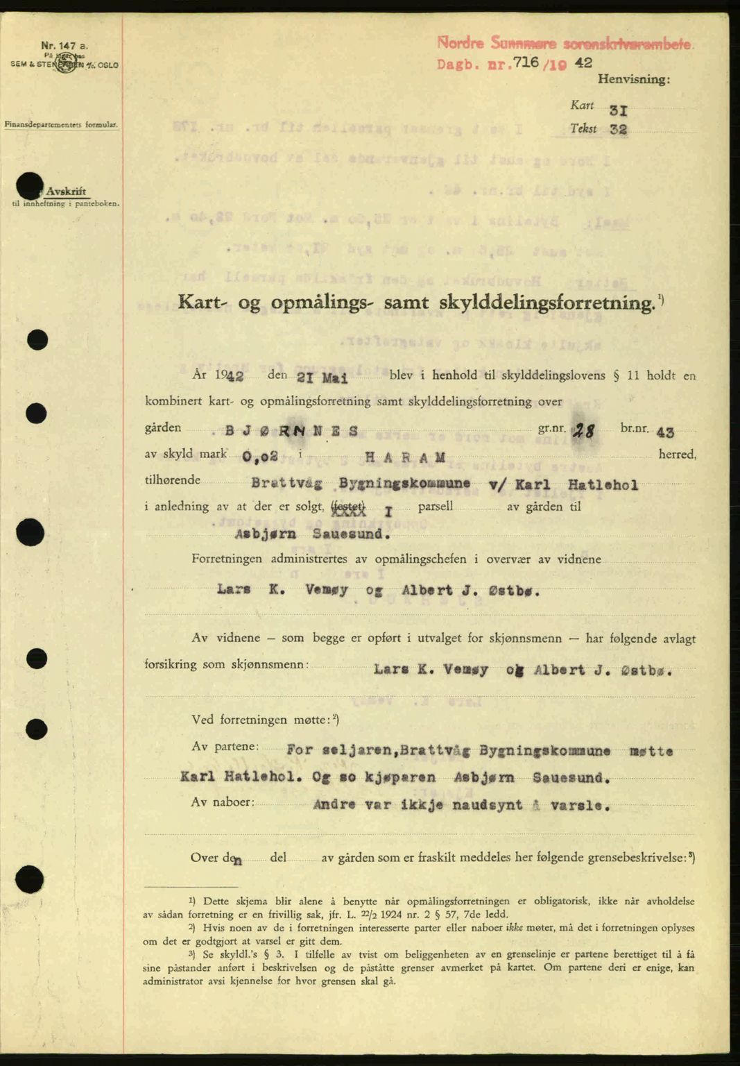 Nordre Sunnmøre sorenskriveri, AV/SAT-A-0006/1/2/2C/2Ca: Pantebok nr. A13, 1942-1942, Dagboknr: 716/1942
