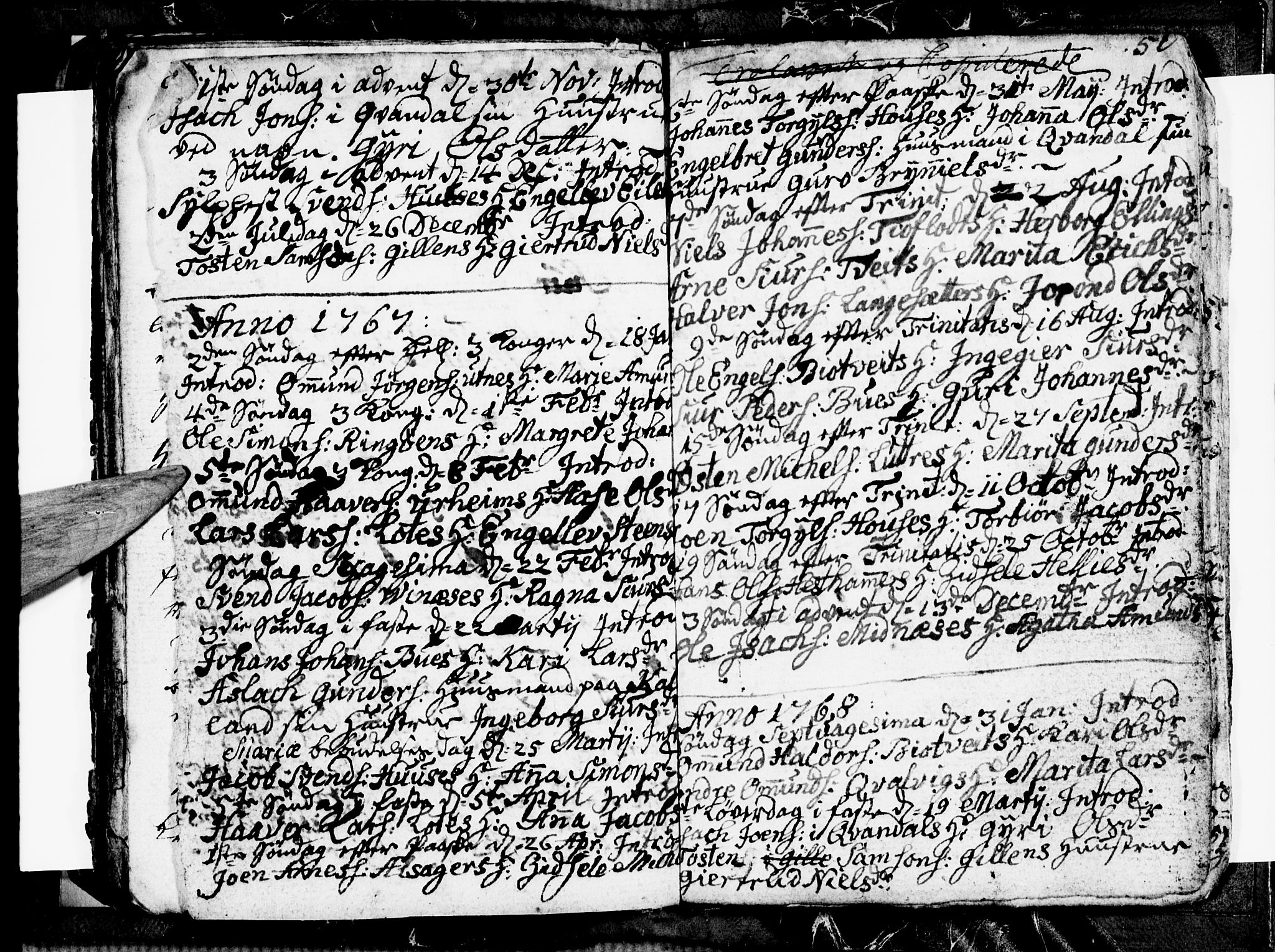 Ullensvang sokneprestembete, SAB/A-78701/H/Hab: Klokkerbok nr. E 1, 1766-1769, s. 58-59