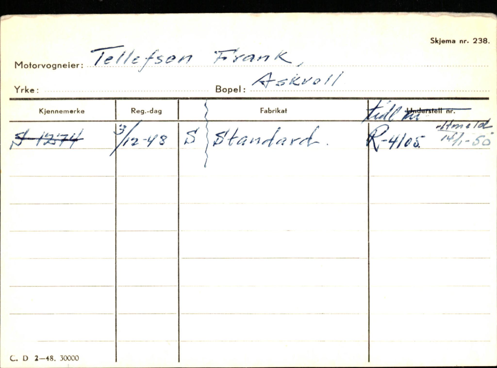 Statens vegvesen, Sogn og Fjordane vegkontor, AV/SAB-A-5301/4/F/L0132: Eigarregister Askvoll A-Å. Balestrand A-Å, 1945-1975, s. 1336