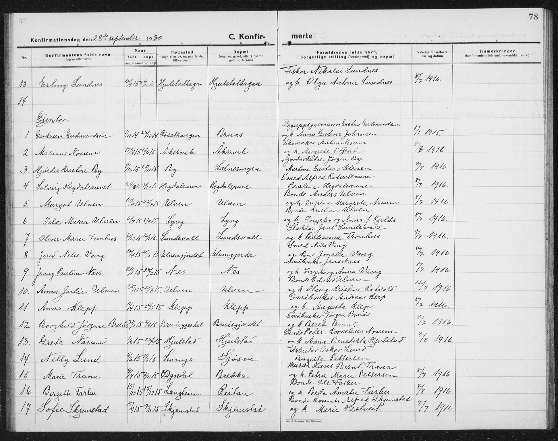 Ministerialprotokoller, klokkerbøker og fødselsregistre - Nord-Trøndelag, AV/SAT-A-1458/730/L0303: Klokkerbok nr. 730C06, 1924-1933, s. 78