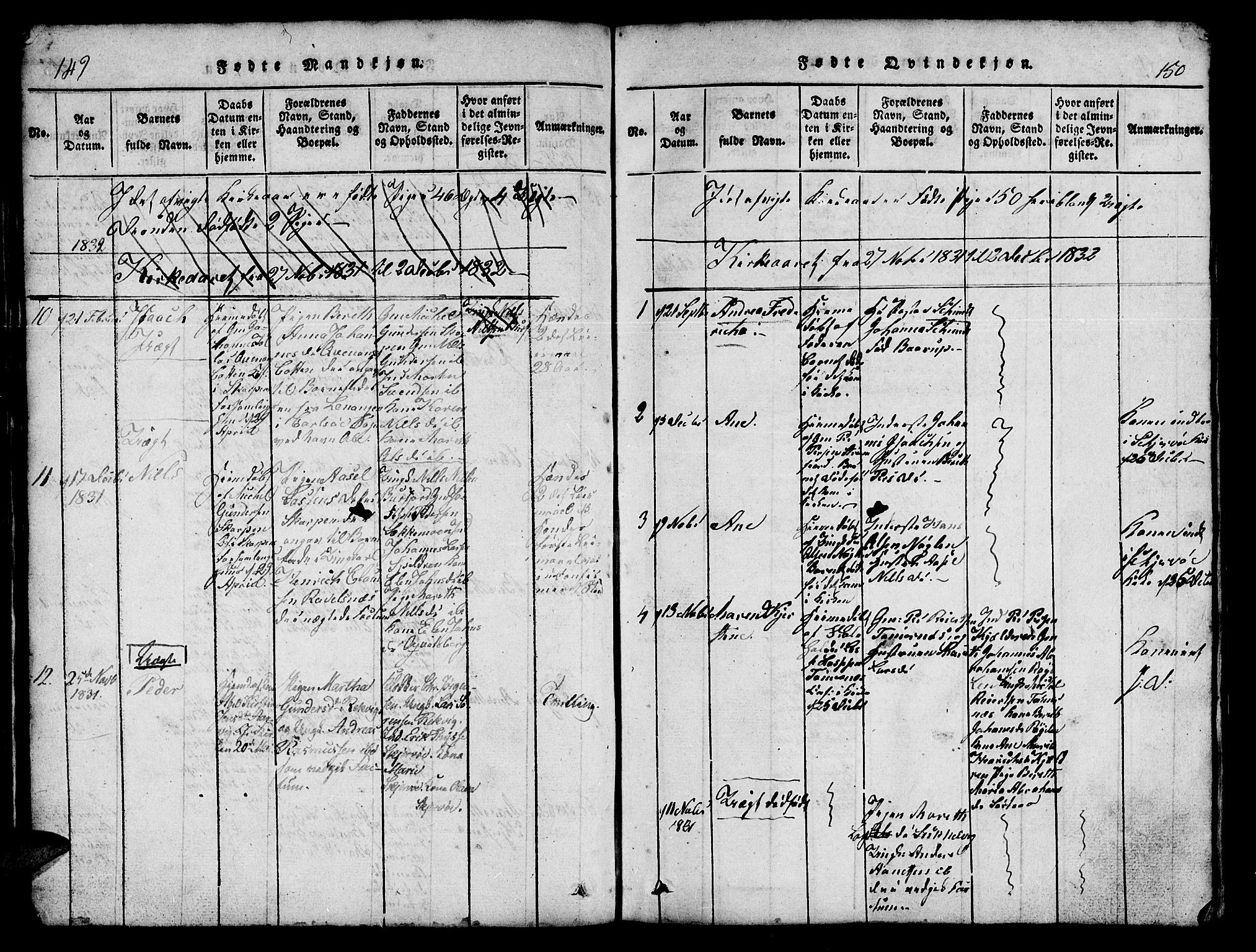 Skjervøy sokneprestkontor, AV/SATØ-S-1300/H/Ha/Hab/L0001klokker: Klokkerbok nr. 1, 1825-1838, s. 149-150