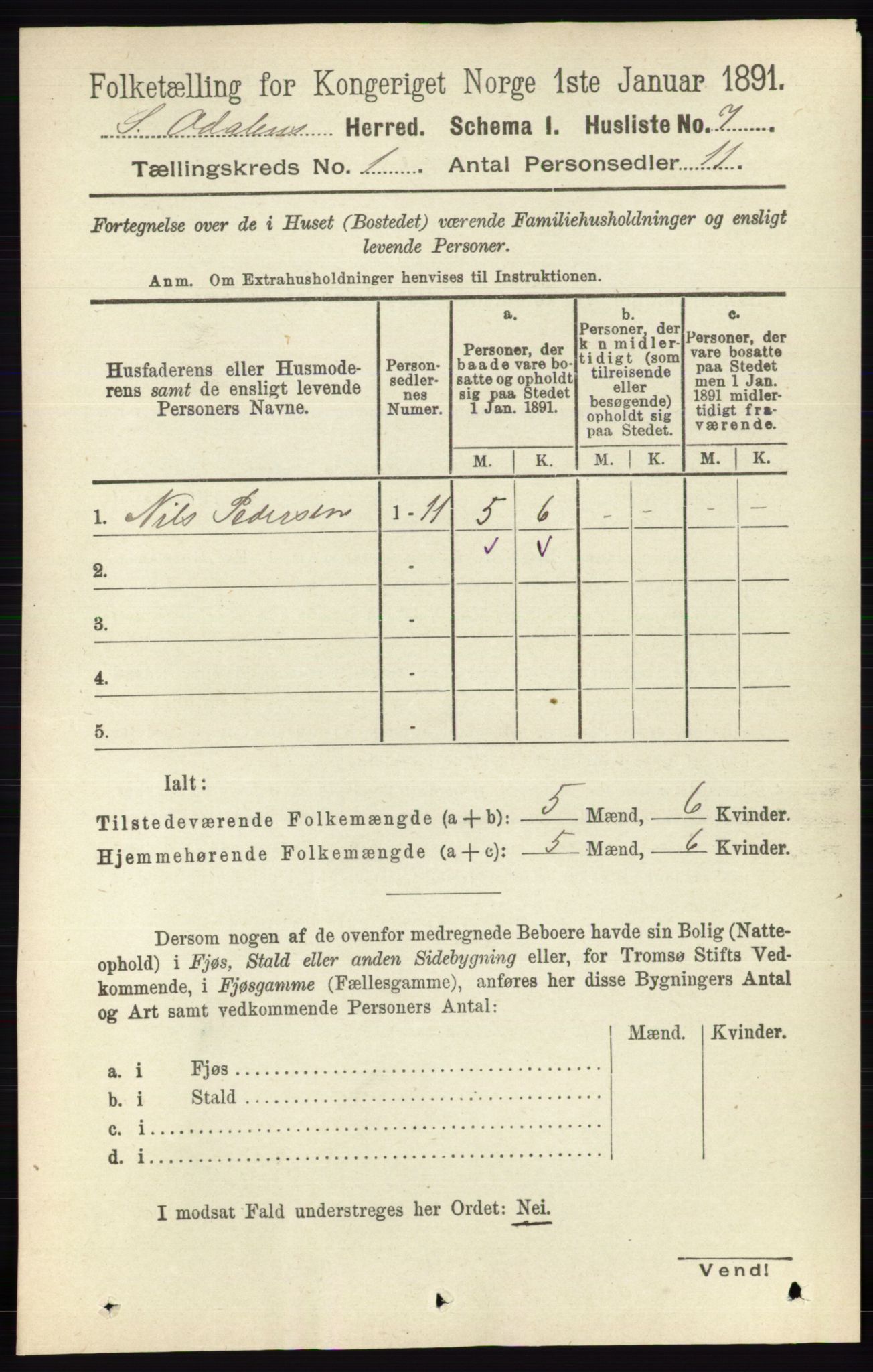 RA, Folketelling 1891 for 0419 Sør-Odal herred, 1891, s. 62