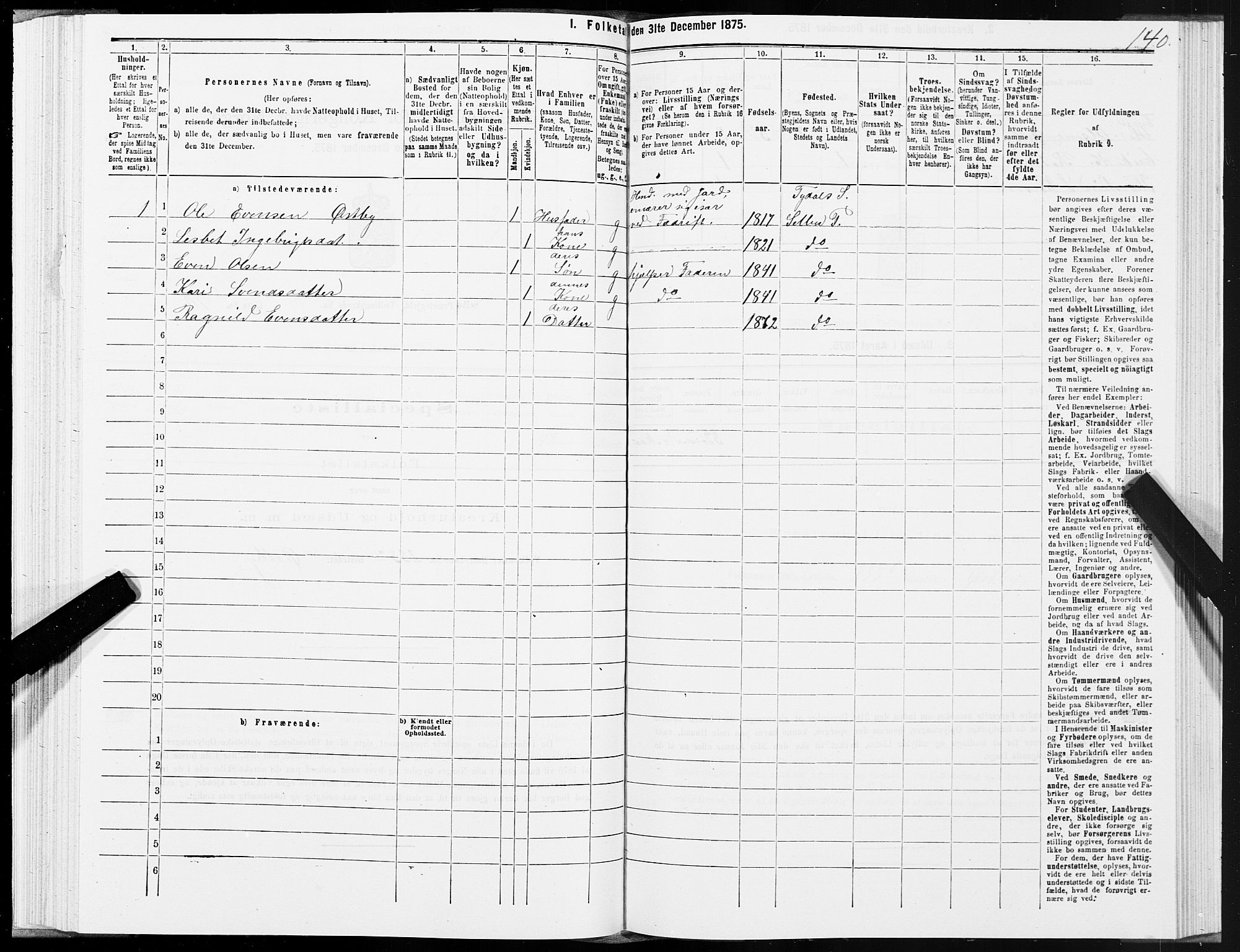 SAT, Folketelling 1875 for 1664P Selbu prestegjeld, 1875, s. 7140